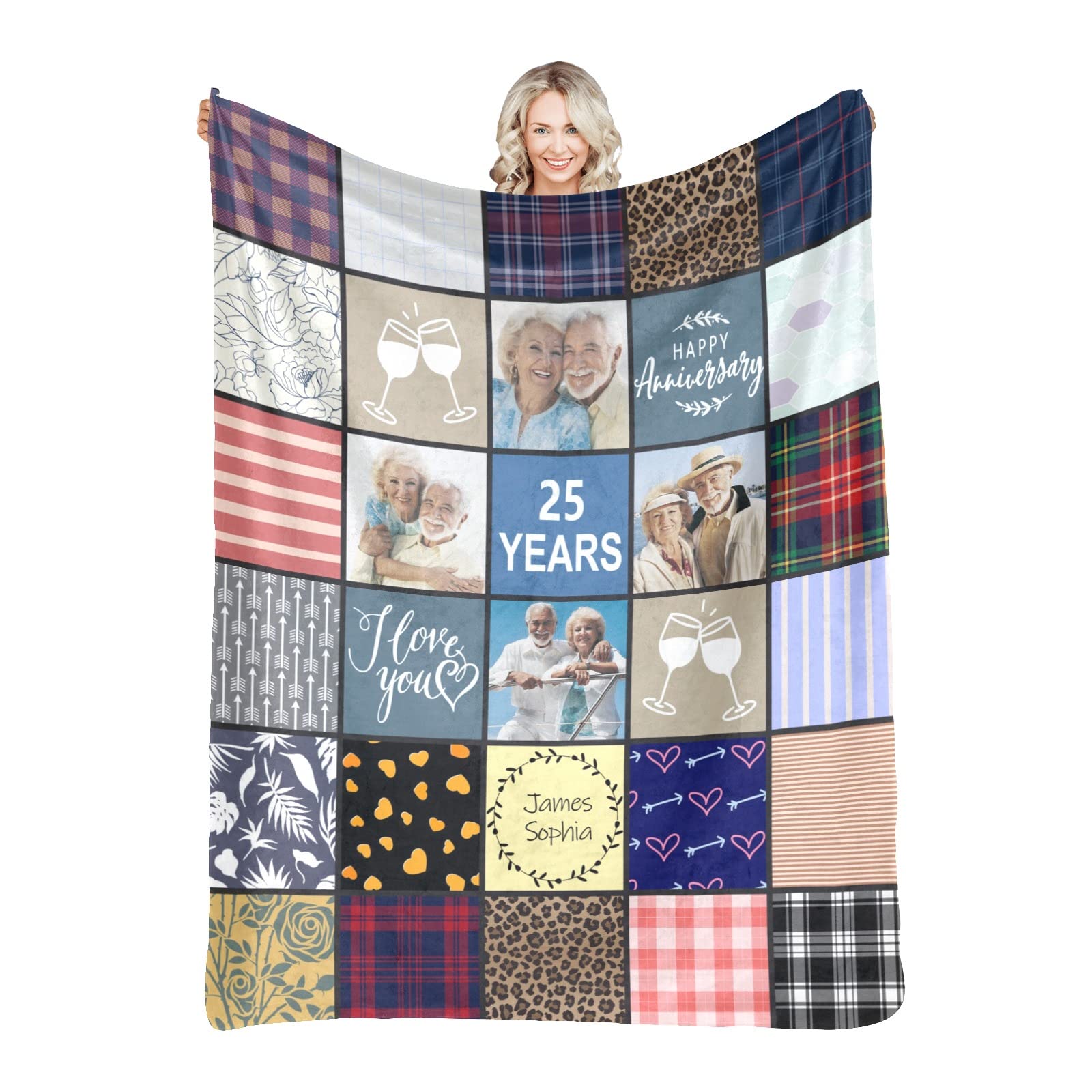 Personalized Photo Blanket for Couples - Custom Anniversary Gift for Her/Him - Cozy Sherpa Throw for Home & Gifts