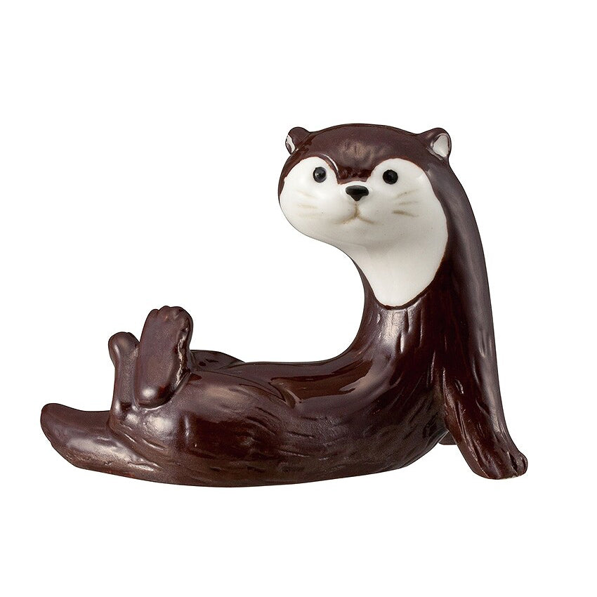 Premium Chocolate Otter Chopstick Rest & Pen Holder - Cute Animal Desk Organizer for Asian Dining, Office, and Home Decor