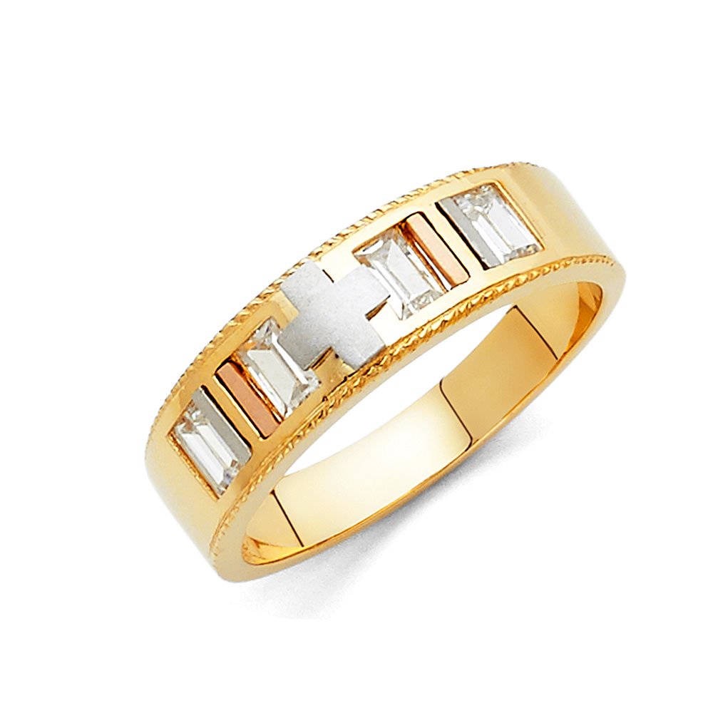 14K Gold Men's Wedding Band Ring - Round Cubic Zirconia Anniversary Ring for Him - Perfect Gift for Husband, Engagement, Valentine's Day & Special Occasions