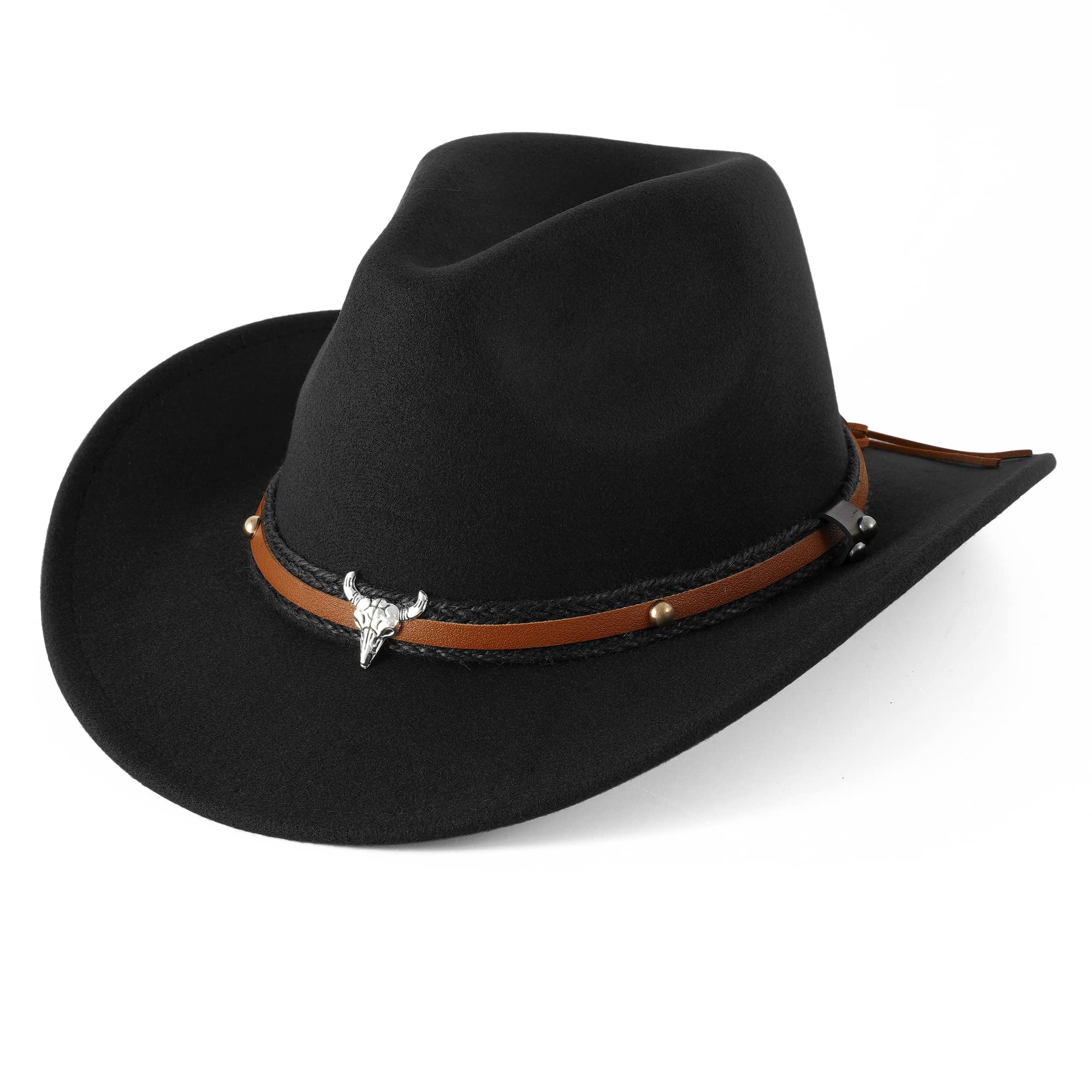 DOCILA Unisex Western Cowboy Hat - Faux Fur Felt Cowgirl & Cowboy Hat with Adjustable Strap, Wide Brim Fedora for Rodeo, Outdoor Adventures, Country Music Festivals & Western Style Fashion