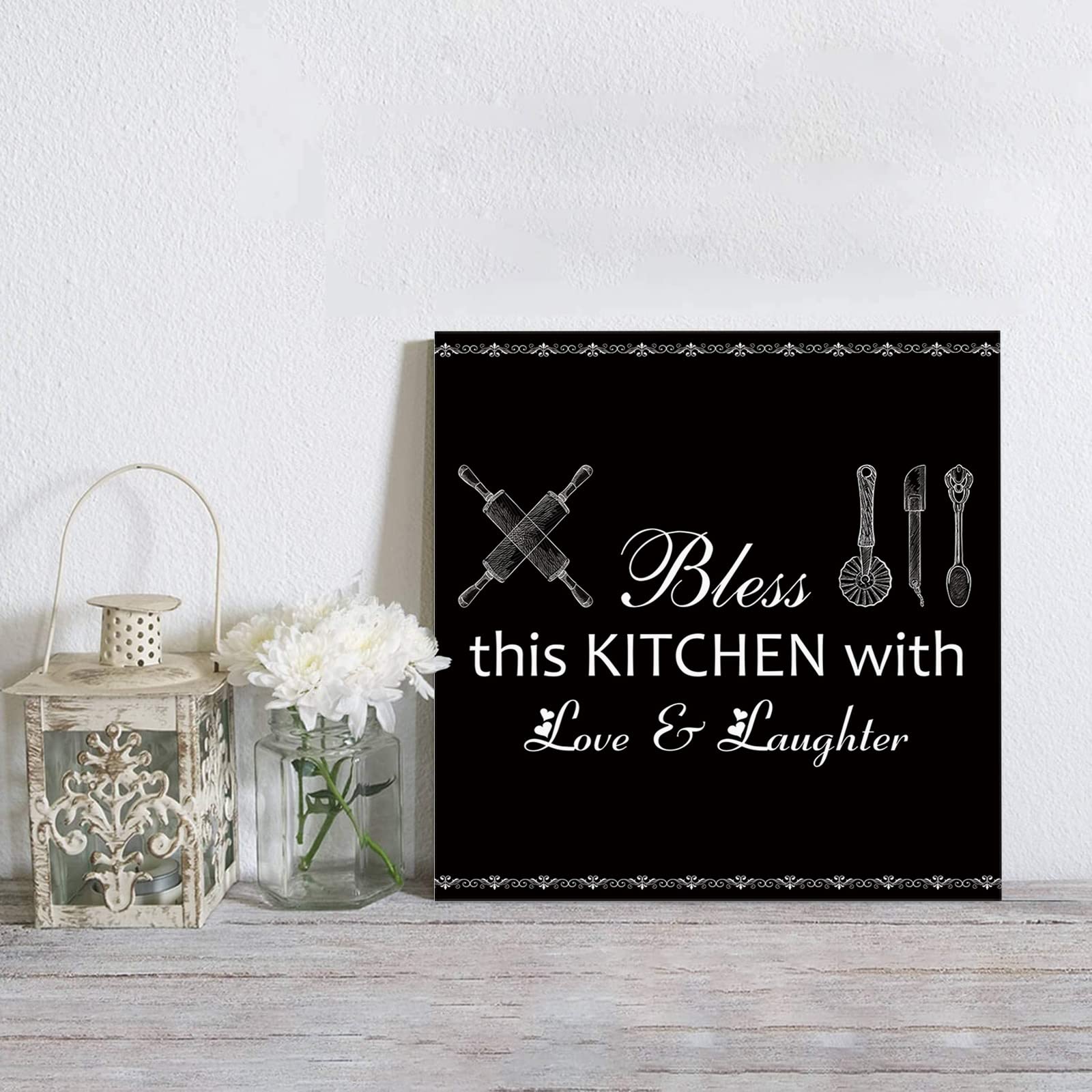 Farmhouse Canvas Wall Art - Black Kitchen Decor for Home & Office, 12x12in