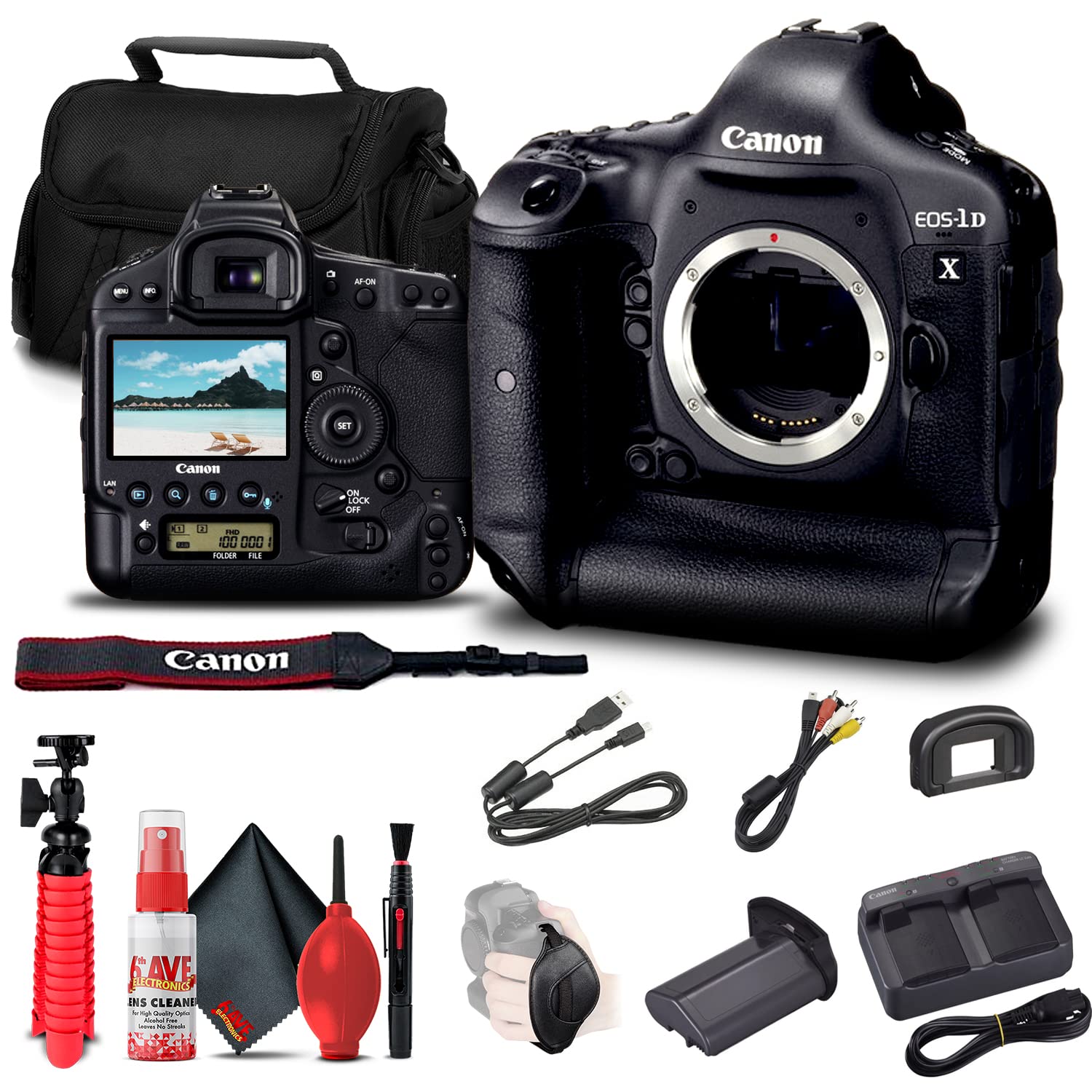 Canon EOS-1D X Professional DSLR Camera Body (5253B002) - Renewed with Case, Flex Tripod, Hand Strap & Cleaning Kit | Perfect for Sports Photography, Wildlife Shooting & Professional Studio Work
