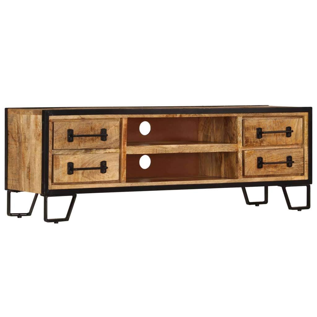Mid-Century Modern TV Stand with 2 Shelves & 4 Drawers - Industrial Style TV Console Cabinet for Living Room (47.2x11.8x15.7 inch) - Perfect for Gaming Consoles, Cable Box & Media Storage