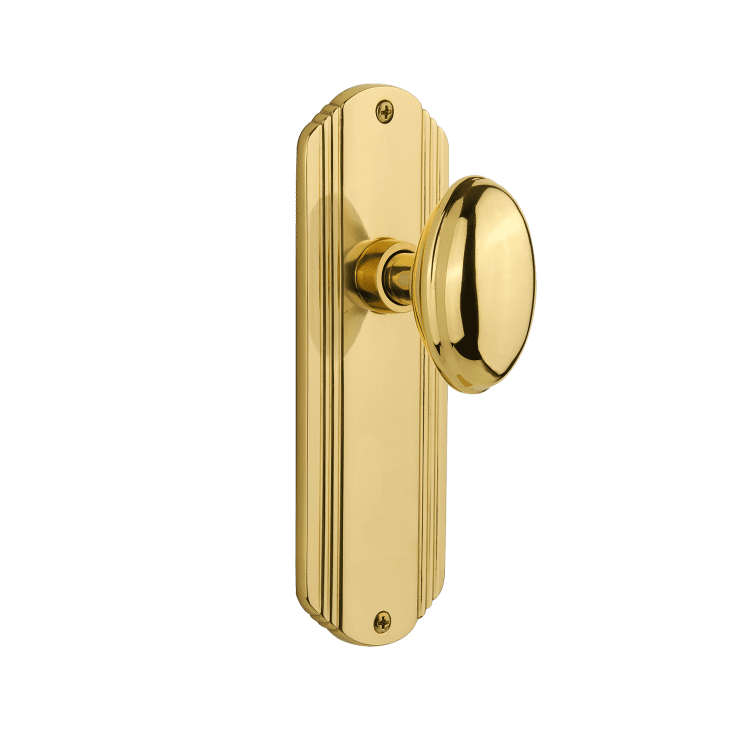 Polished Brass Deco Long Plate with Homestead Knob - Vintage Style Cabinet Hardware for Kitchen & Bathroom Renovation