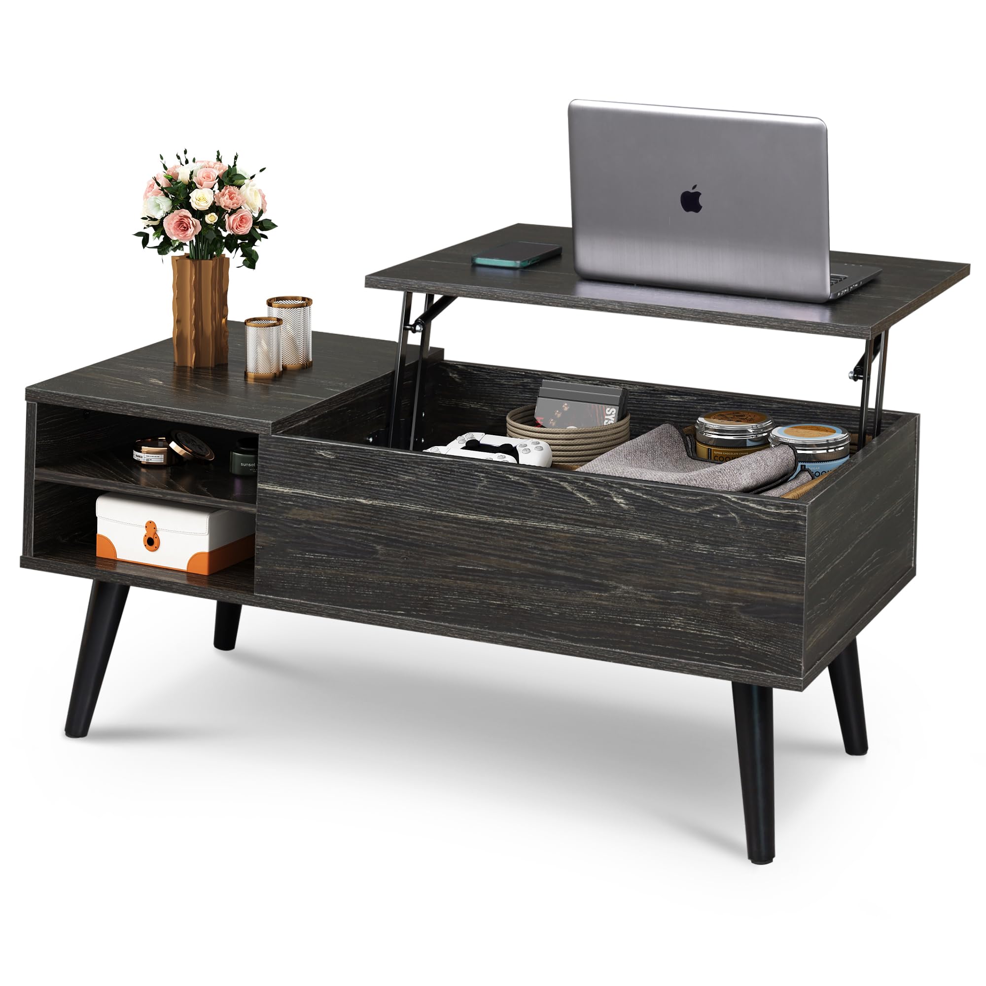 WLIVE Lift Top Coffee Table with Hidden Storage - Adjustable Dining Table for Living Room, Office & Home - Charcoal Black - Perfect for Small Spaces, Entertaining & Multifunctional Use