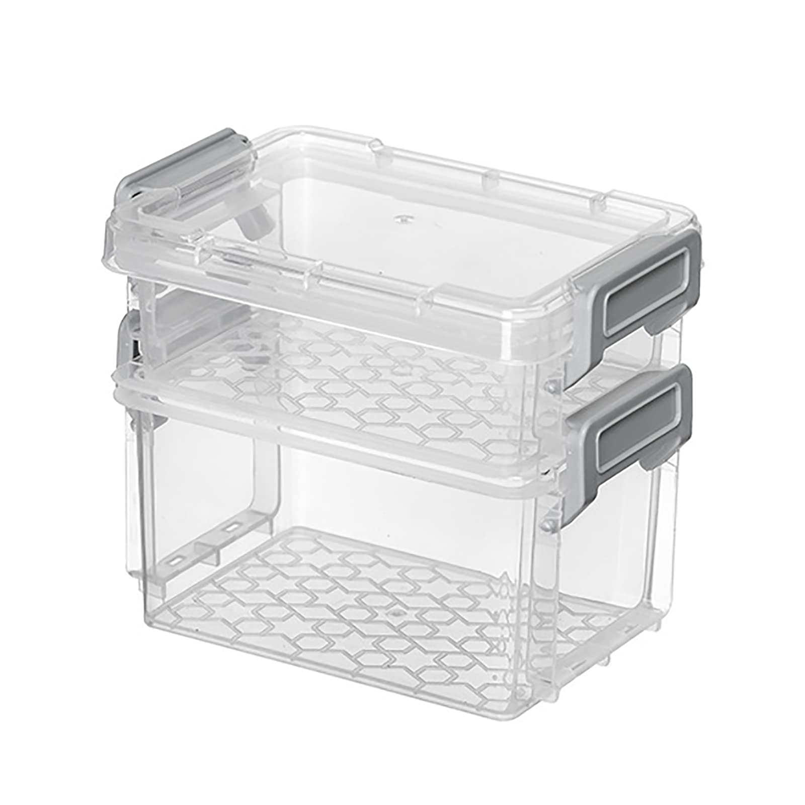 2 Pack Mini Plastic Storage Bins with Lids - Stackable & Nestable Clear Organizing Containers with Latching Buckles & Handles for Home, Office, Kitchen, Bathroom Organization (Blue/Grey, Medium & Large)
