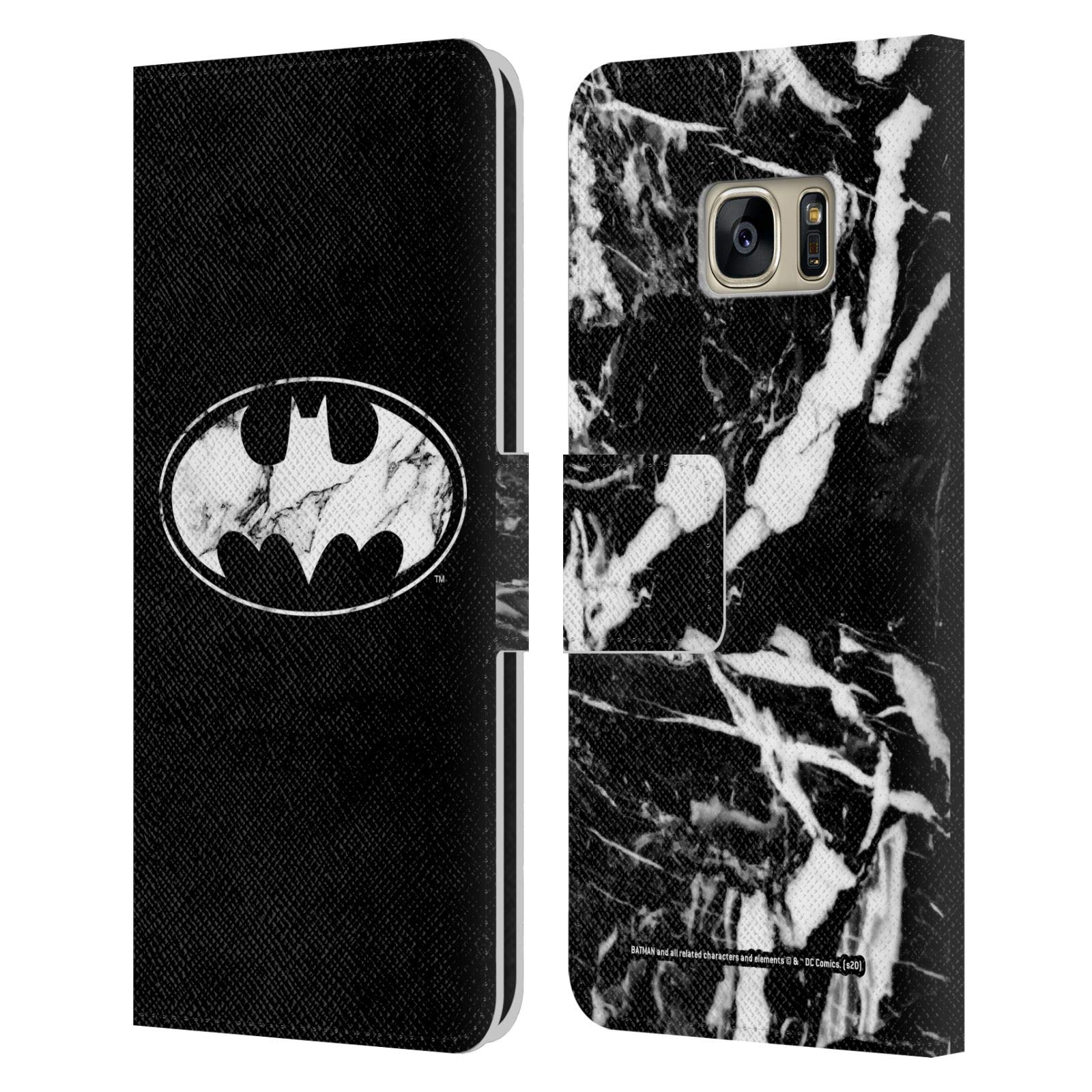 Head Case Designs Officially Licensed Batman DC Comics Marble Logos Leather Book Wallet Case Cover for Samsung Galaxy S7 - Perfect for Work, Travel & Daily Protection