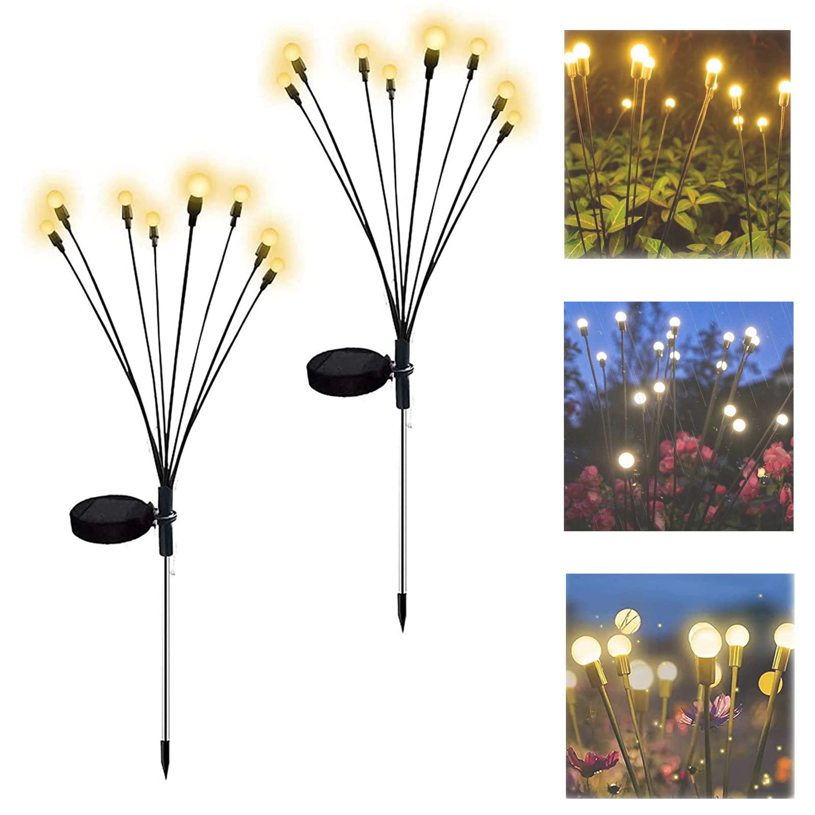 8LED Solar Powered Firefly Lights - Outdoor Waterproof Solar Garden Lights with Starburst Swaying Effect, Wind-Activated Decorative String Lights for Patio, Yard, Pathway (2Pcs, Warm White) - Perfect for Backyard Parties, Garden Decor & Landscape Lighting