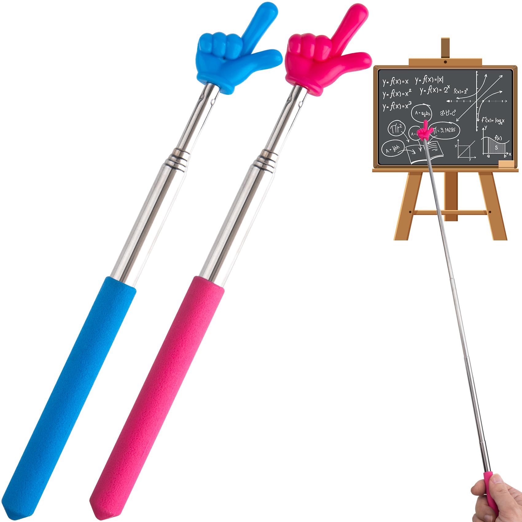 Retractable Teacher Pointer Sticks (2-Pack) - Blue & Pink for Classroom Reading