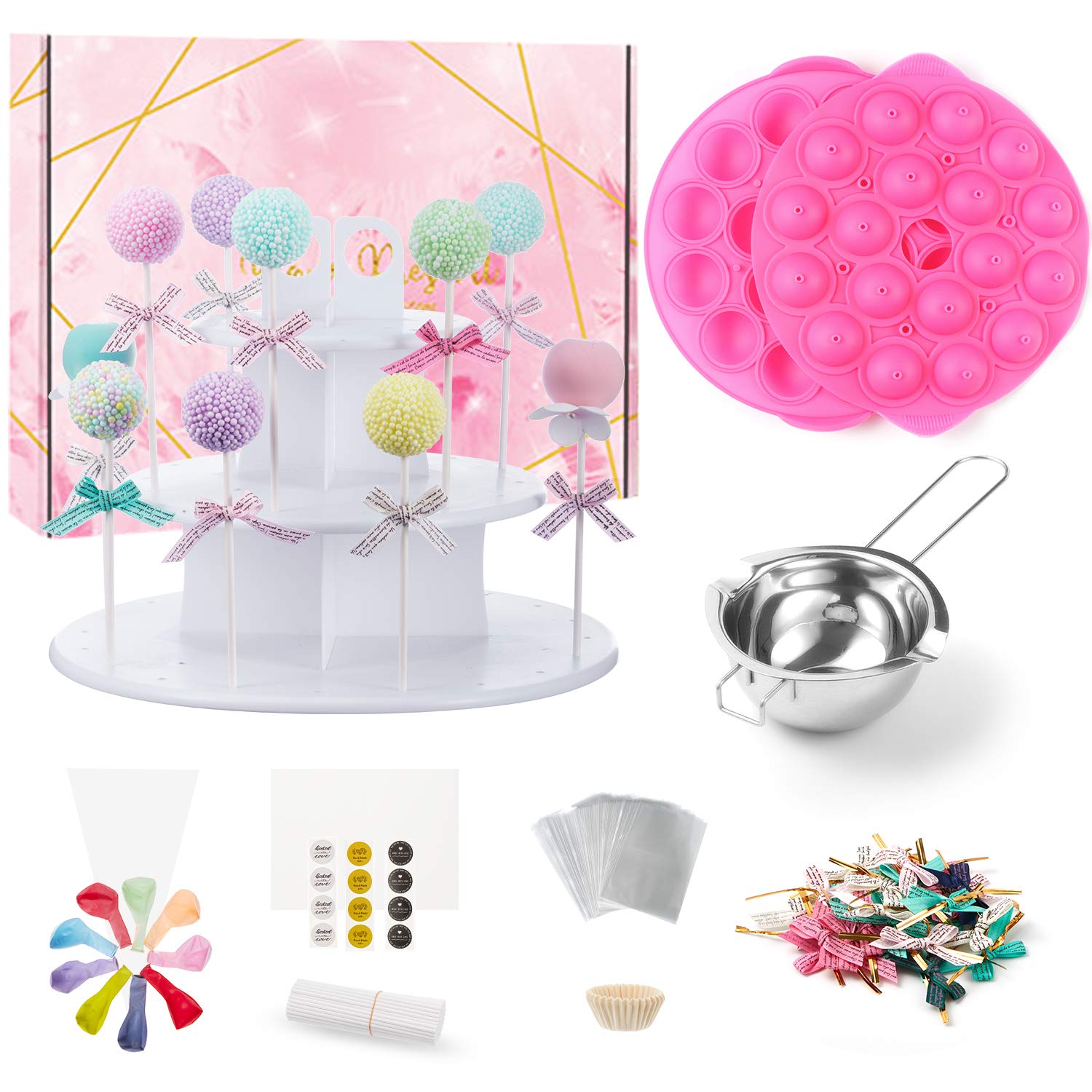Pink Cake Pop Maker Kit with 529 Pieces - Includes Cake Pop Sticks & Holder, Non-Stick Baking Mold for Homemade Cake Pops - Perfect for Birthday Parties, Family Baking Fun & DIY Dessert Making
