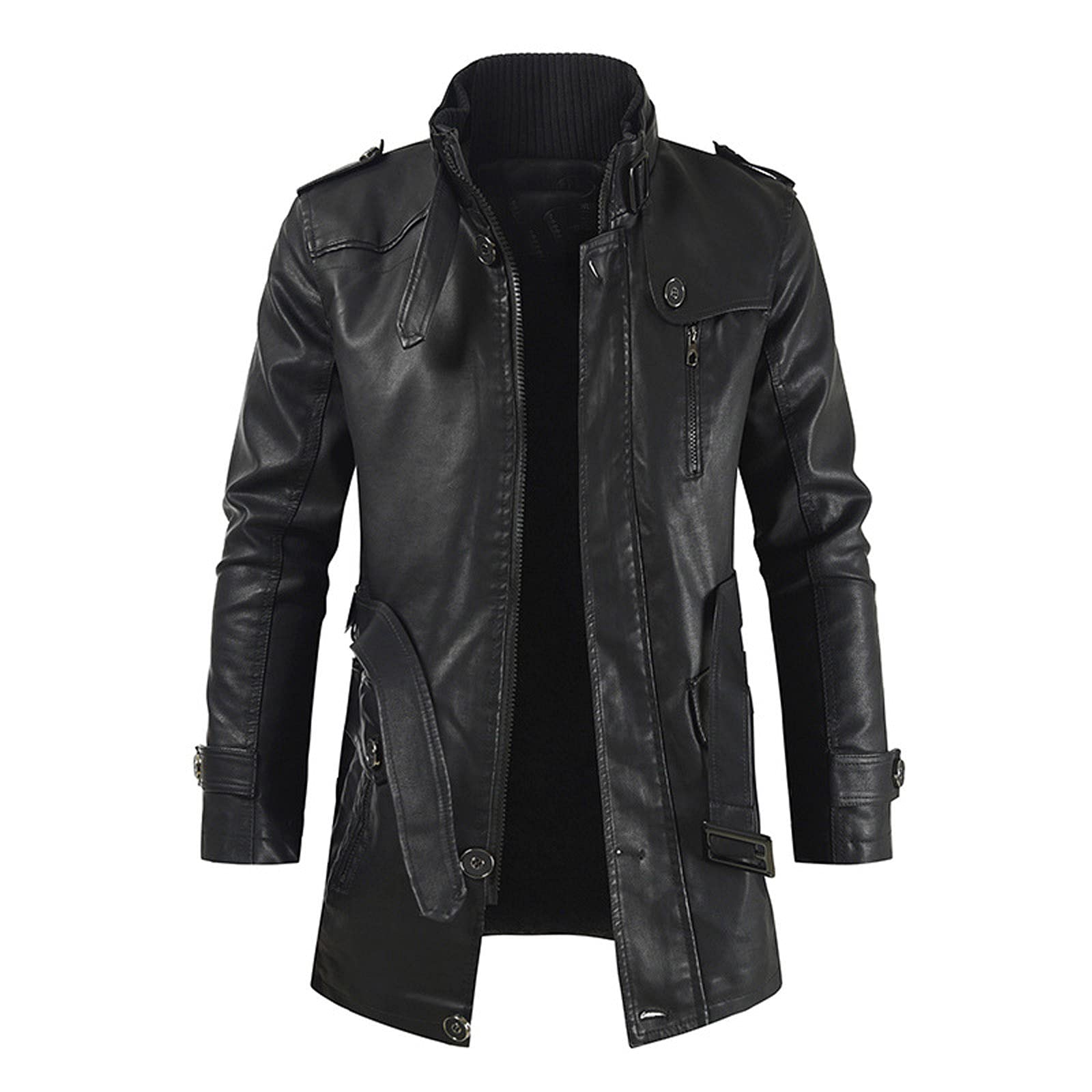 Vintage Men's Leather Motorcycle Jacket - Stand Collar, 4-Pocket Button Down Coat, Regular Fit | Perfect for Biker Rides, Casual Outfits & Retro Fashion Style