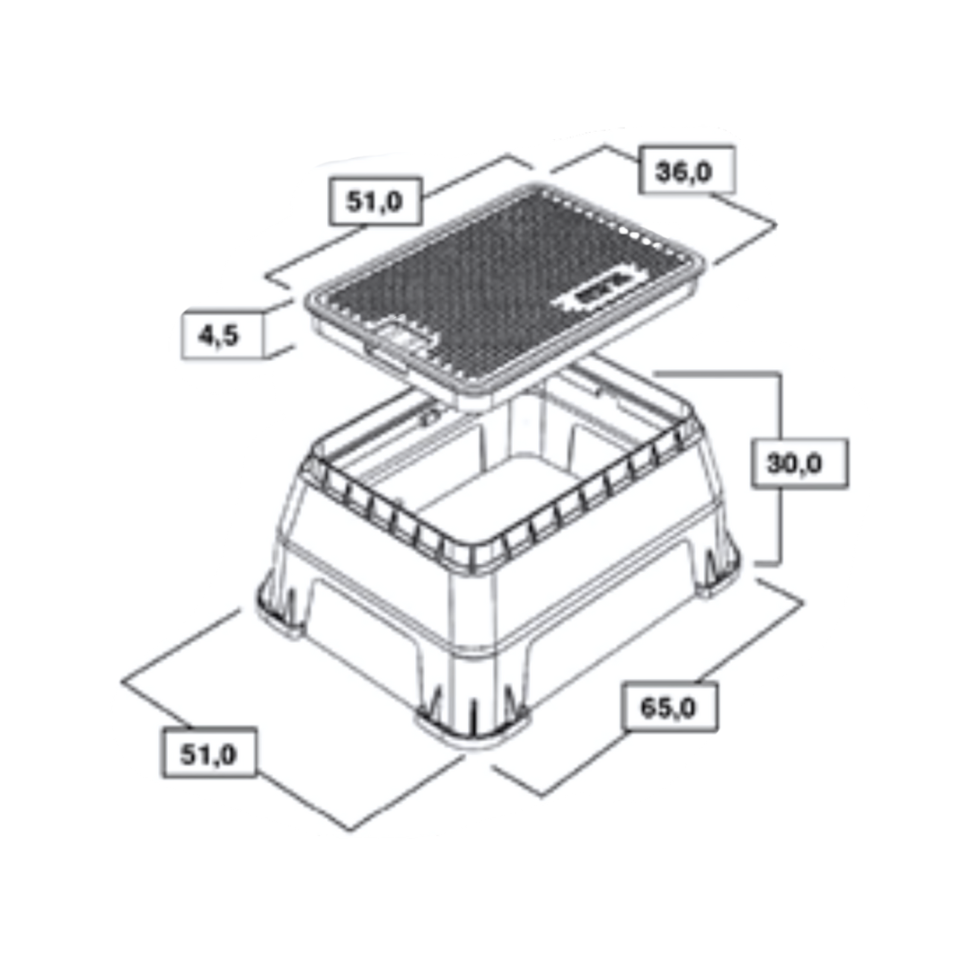 Toro EU TURJ Residential Universal Medium Rectangular Valve Box - 650mm x 500mm x 300mm (25.6