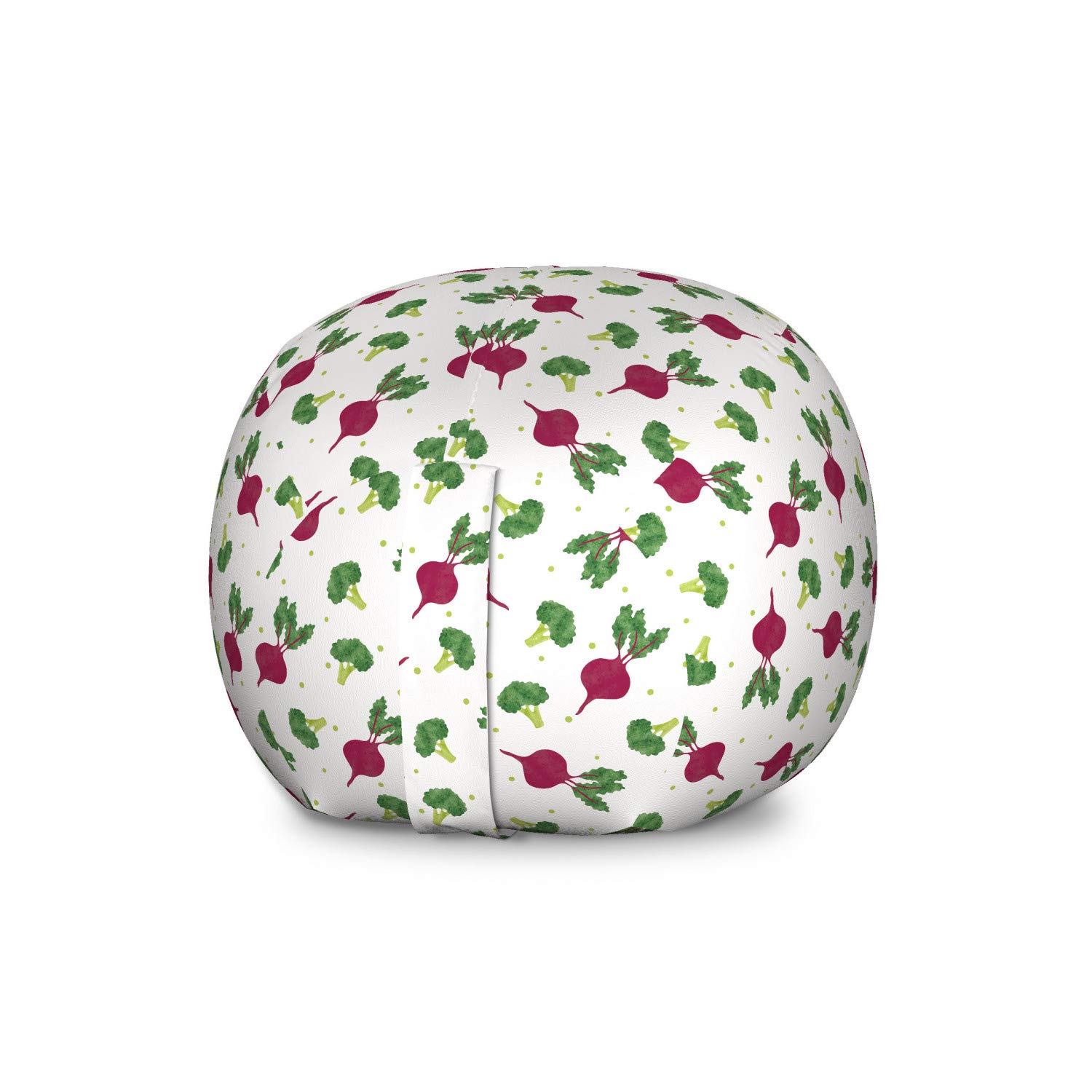 Ambesonne Washable Vegetable Storage Toy Bag Chair - Large Size Fern Green Raspberry with Organic Beets & Broccoli Polka Dots - Stuffed Animal Organizer for Kids' Room, Playroom, or Nursery Decor