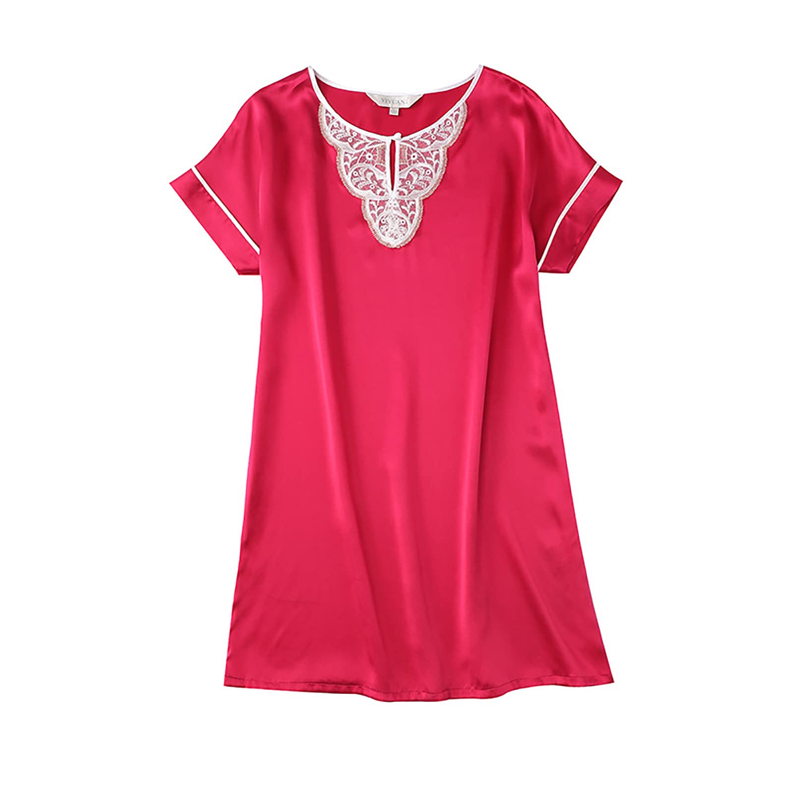 LZJDS Women's Sexy Mulberry Silk Nightgown - Short Sleeve Comfortable Sleepwear & Pajama Dress for Lounge, Honeymoon & Bedtime