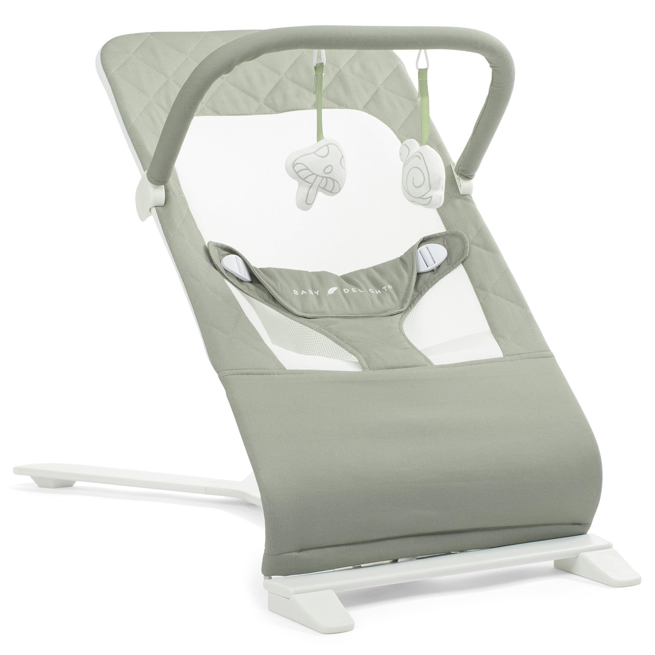Baby Deluxe Portable Bouncer for Infants 0-6 Months - 100% GOTS Certified Organic Cotton in Sage Green | Perfect for Nursery, Travel & Playtime