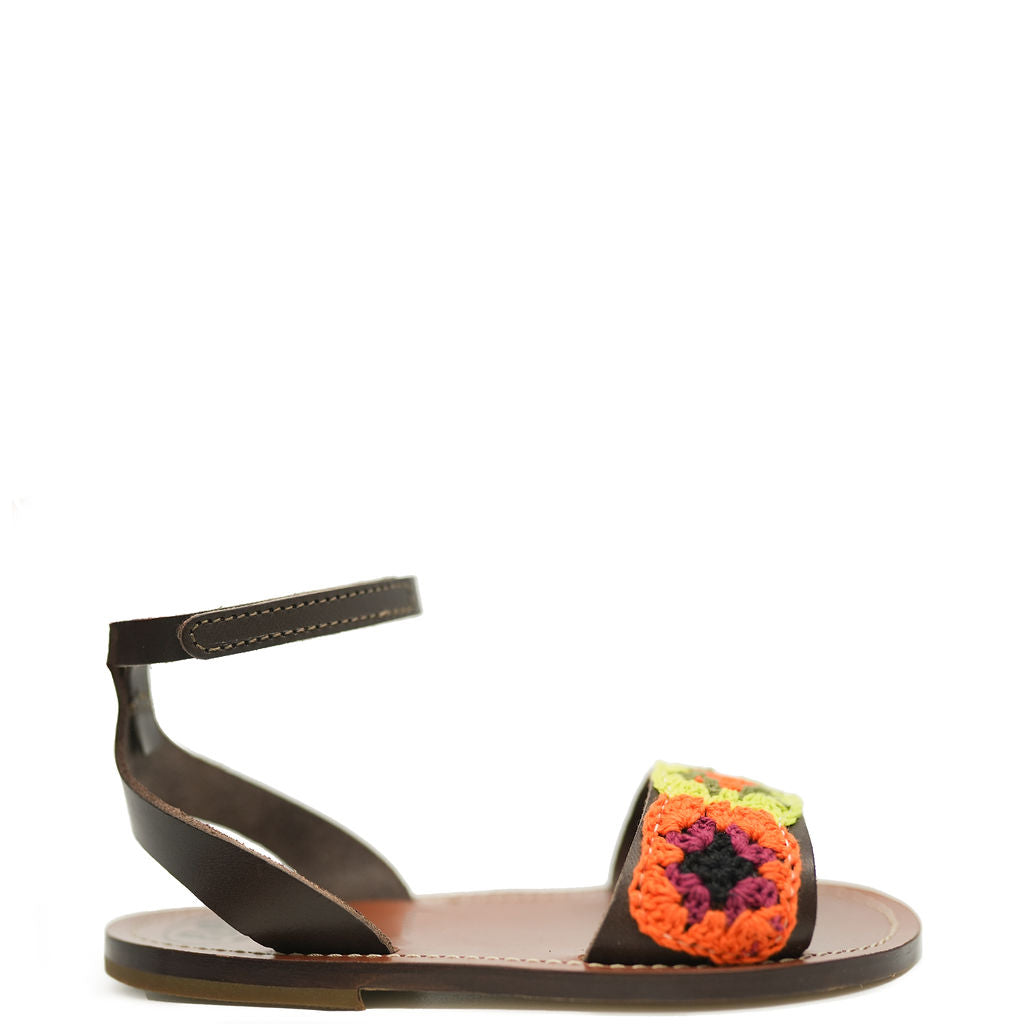 Pepe Brown Crochet Sandals for Women - Comfortable Bohemian Beach Sandals with Adjustable Straps | Perfect for Summer, Vacation, and Casual Outings
