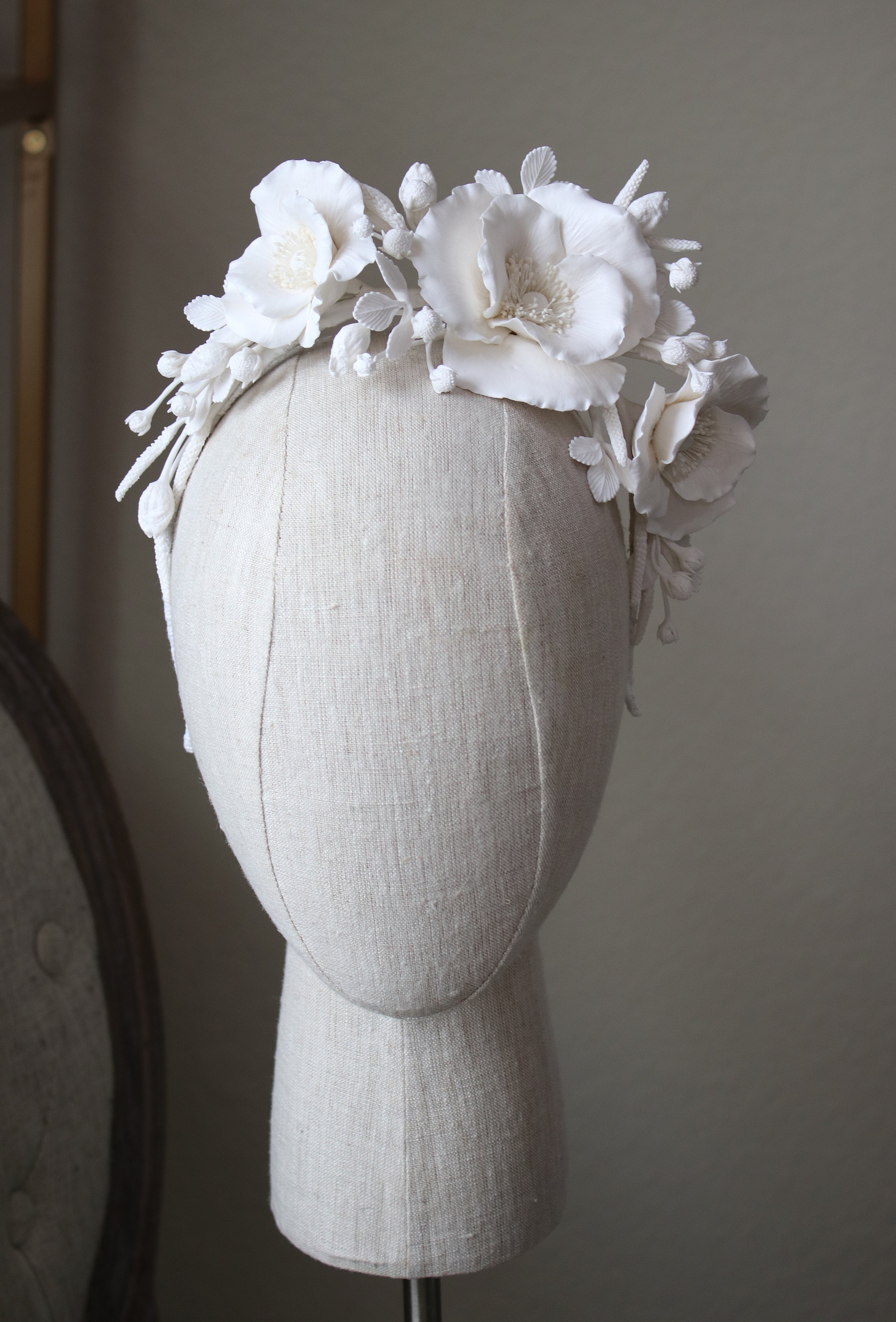 FREYA White Floral Tiara Headband - Elegant Bridal Hair Accessory for Weddings, Prom, Pageants & Special Occasions