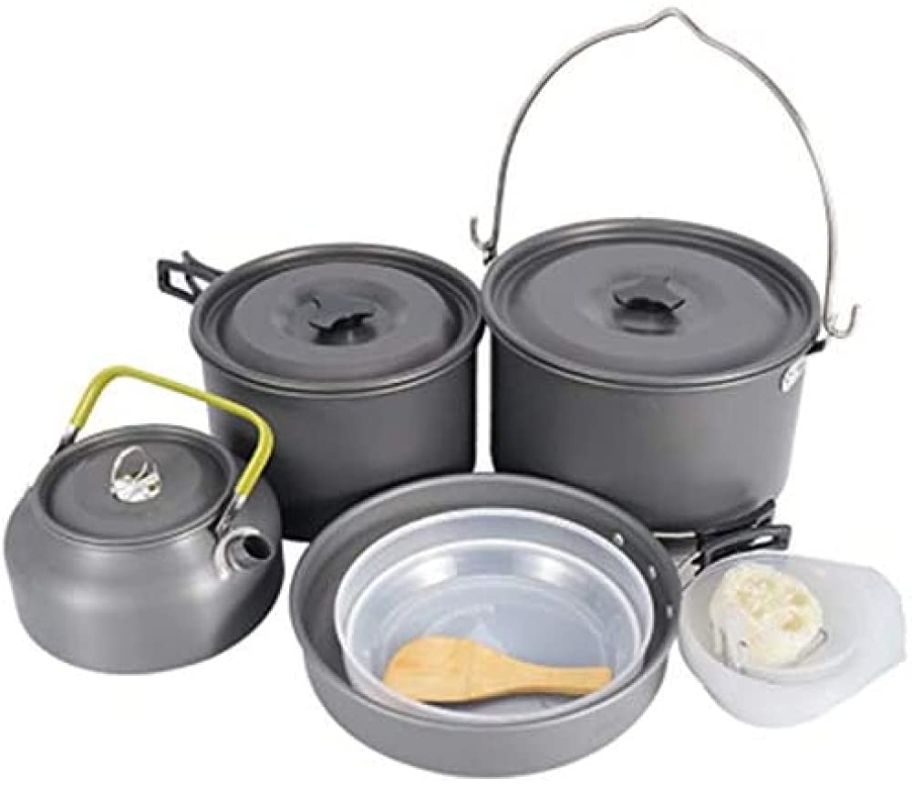 Portable Lightweight Camping Cookware Set for 6-7 People - Outdoor Cooking Pots & Pans for Camping, Hiking, Backpacking & Picnics - Durable Compact Cooker Kit for RV Trips & Family Adventures