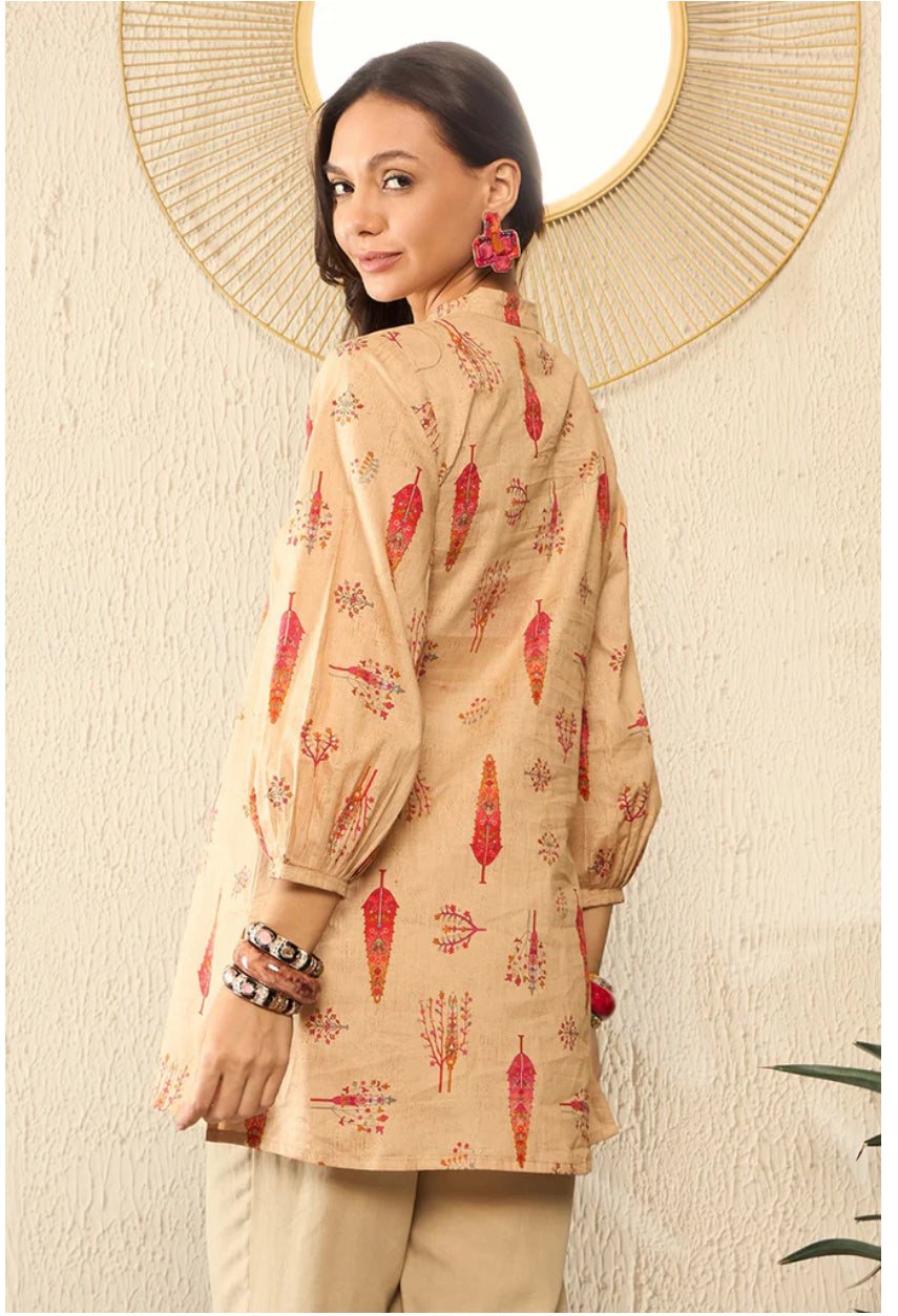 Beige Cotton Blend Floral Printed Regular Top for Women | Casual Summer Tops | Perfect for Outings, Dates & Office Wear