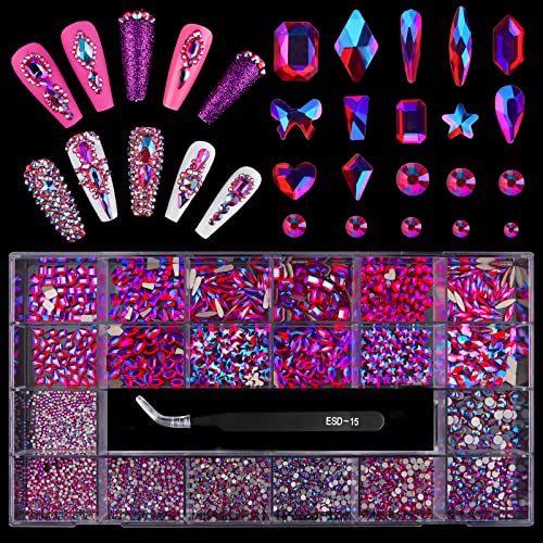 AB Nail Crystal Gems - Flat Back Rhinestones for Nail Art | Professional Purple Diamond Nail Jewels for DIY Nail Crafts | Perfect for Salon, Wedding & Party Nail Designs