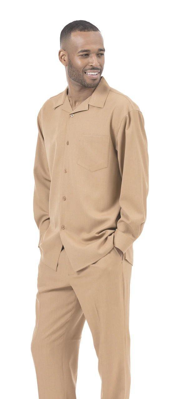 Montique Men's 2-Piece Long Sleeve Walking Suit - Solid Tan Color | Comfortable & Stylish Casual Outfit for Walking, Travel & Outdoor Activities
