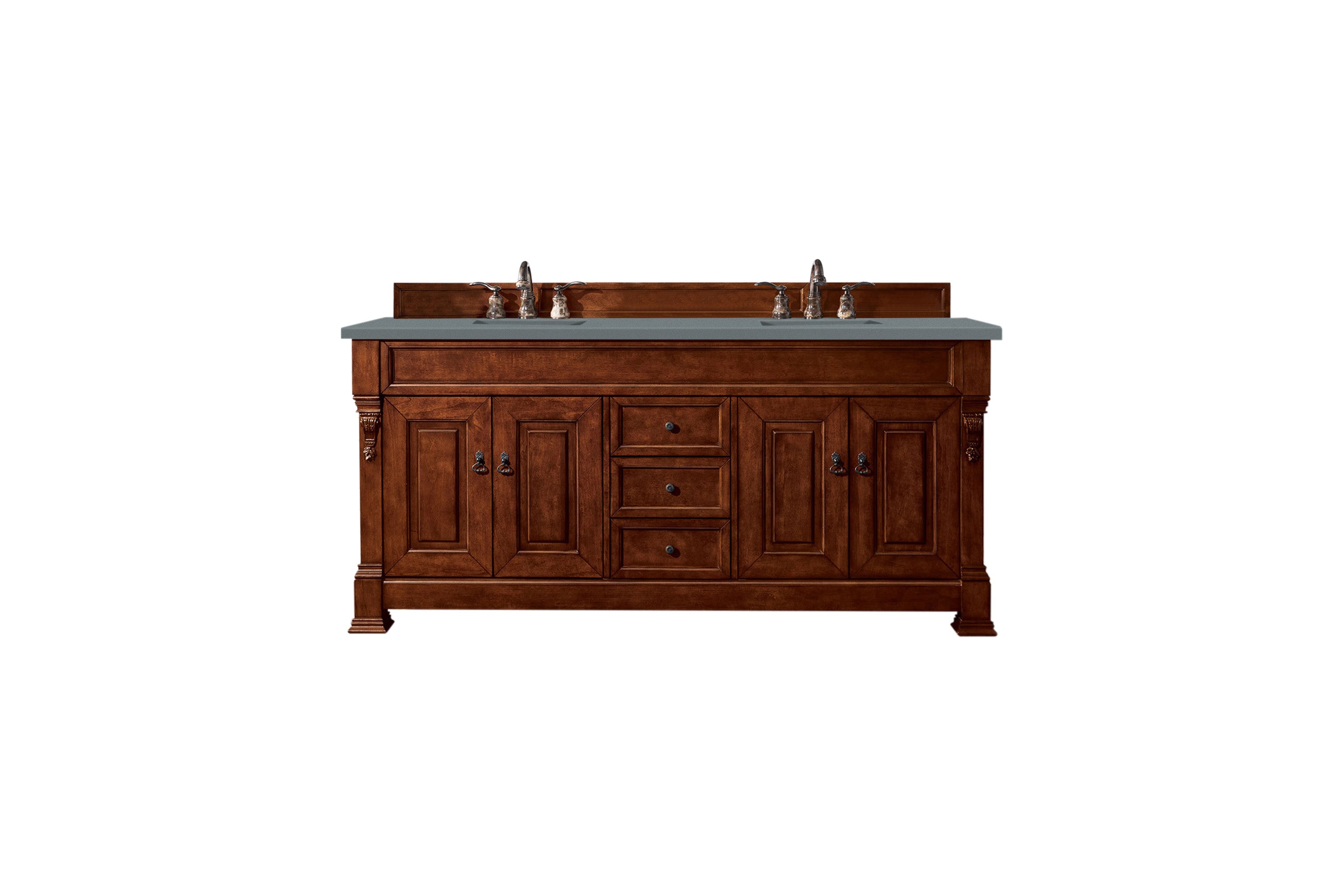 Brookfield 72 Inch Double Vanity with Warm Cherry Finish and 3CM Cala Blue Quartz Countertop - Perfect for Master Bathroom Renovation and Luxury Home Upgrade