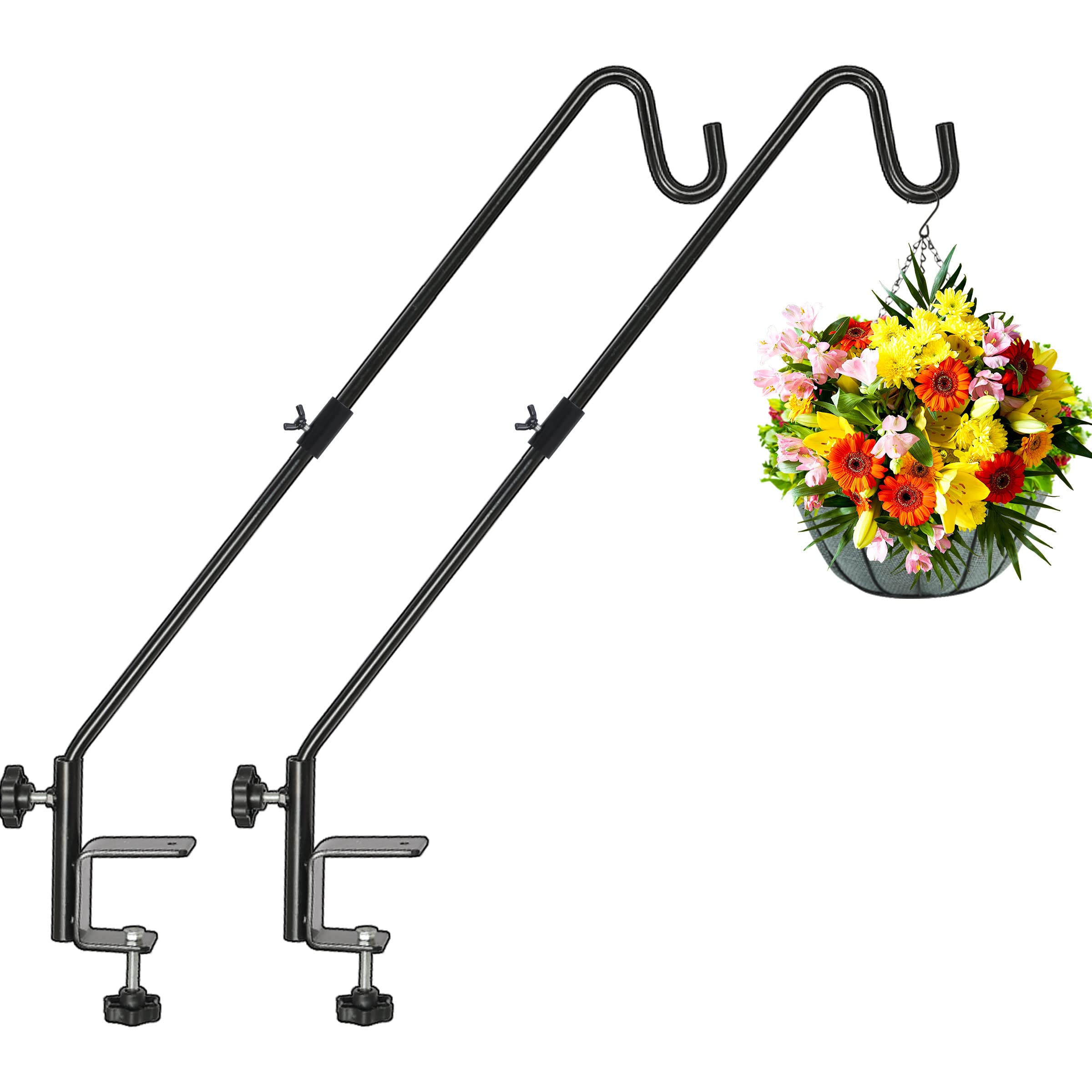 FEED GARDEN 31 Inch Heavy Duty Deck Hook - Non-Slip Clamp with 360° Swivel for Bird Feeders, Planters & Outdoor Decor (2 Pack) | Perfect for Hanging Lanterns, Wind Chimes & Suet Baskets on Porch, Deck or Garden