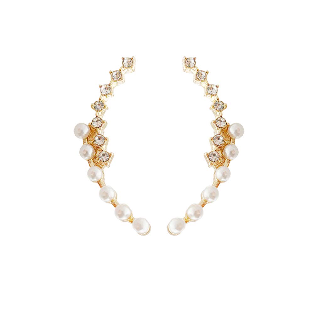 Gold Pearl Star Ear Crawler Earrings for Women - Elegant Stud Climber Ear Cuff Jewelry - Perfect for Parties, Weddings & Everyday Wear