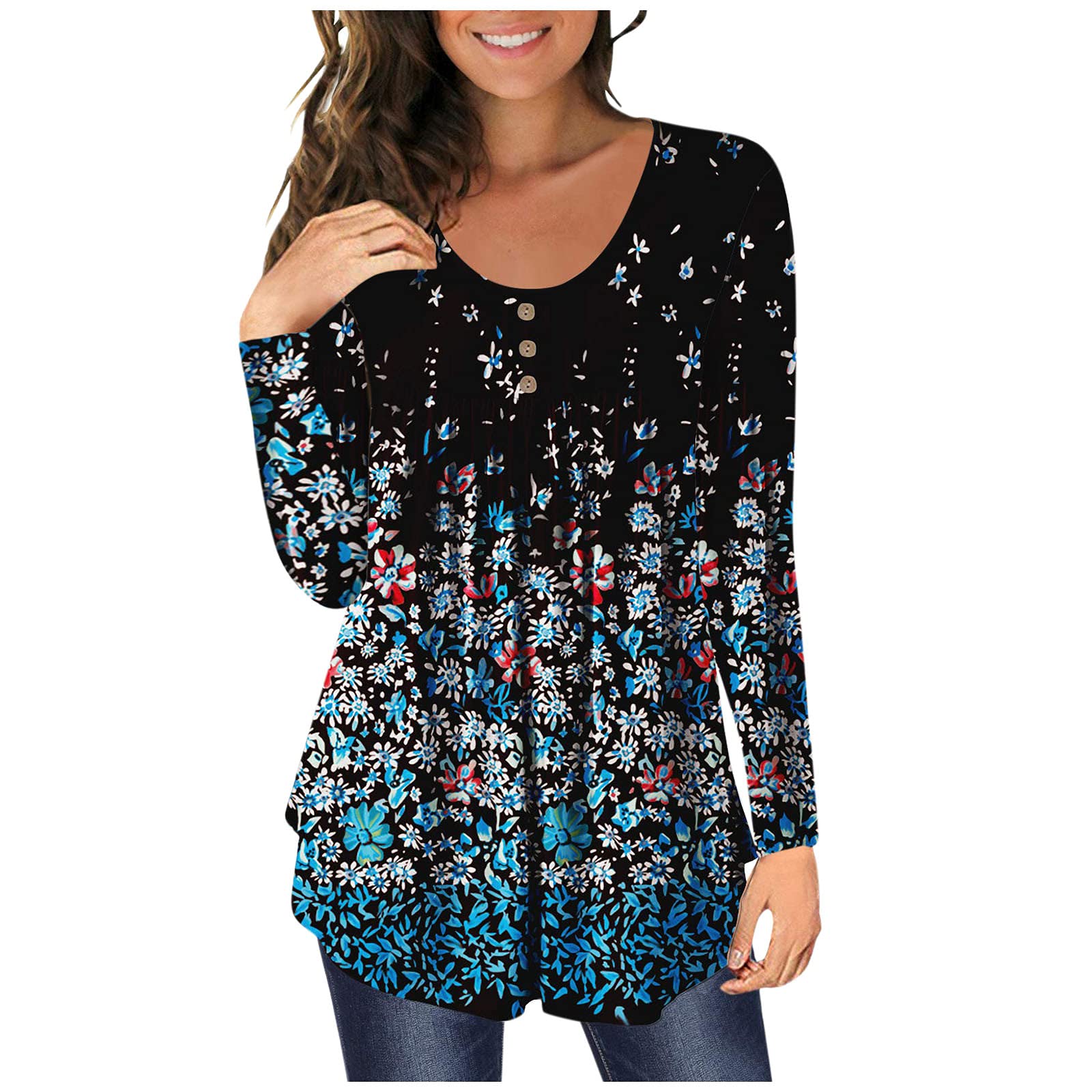 Kaniem Women's Bohemian Ruffle Blouse - Casual Long Sleeve Tunic Top for Leggings & Dressing Up
