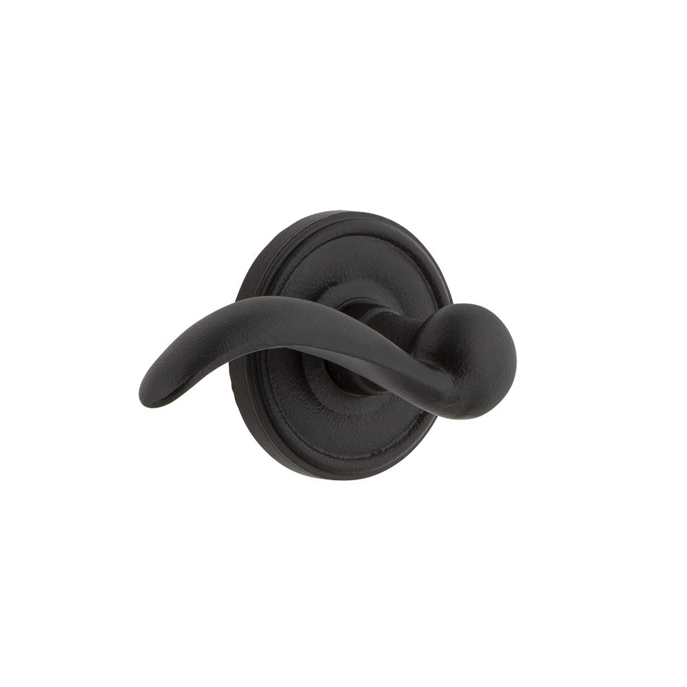 Black Iron Ageless Iron Loch Rosette Passage with Tine Lever - Left Handed for Vintage Doors & Cabinets
