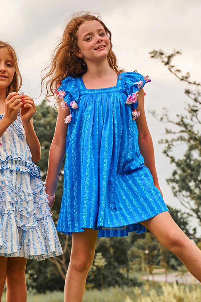 Nellystella Chloe Lagoon Girls Dress - Floral Print Summer Dress for Toddlers & Kids - Perfect for Beach, Party & Outdoor Play
