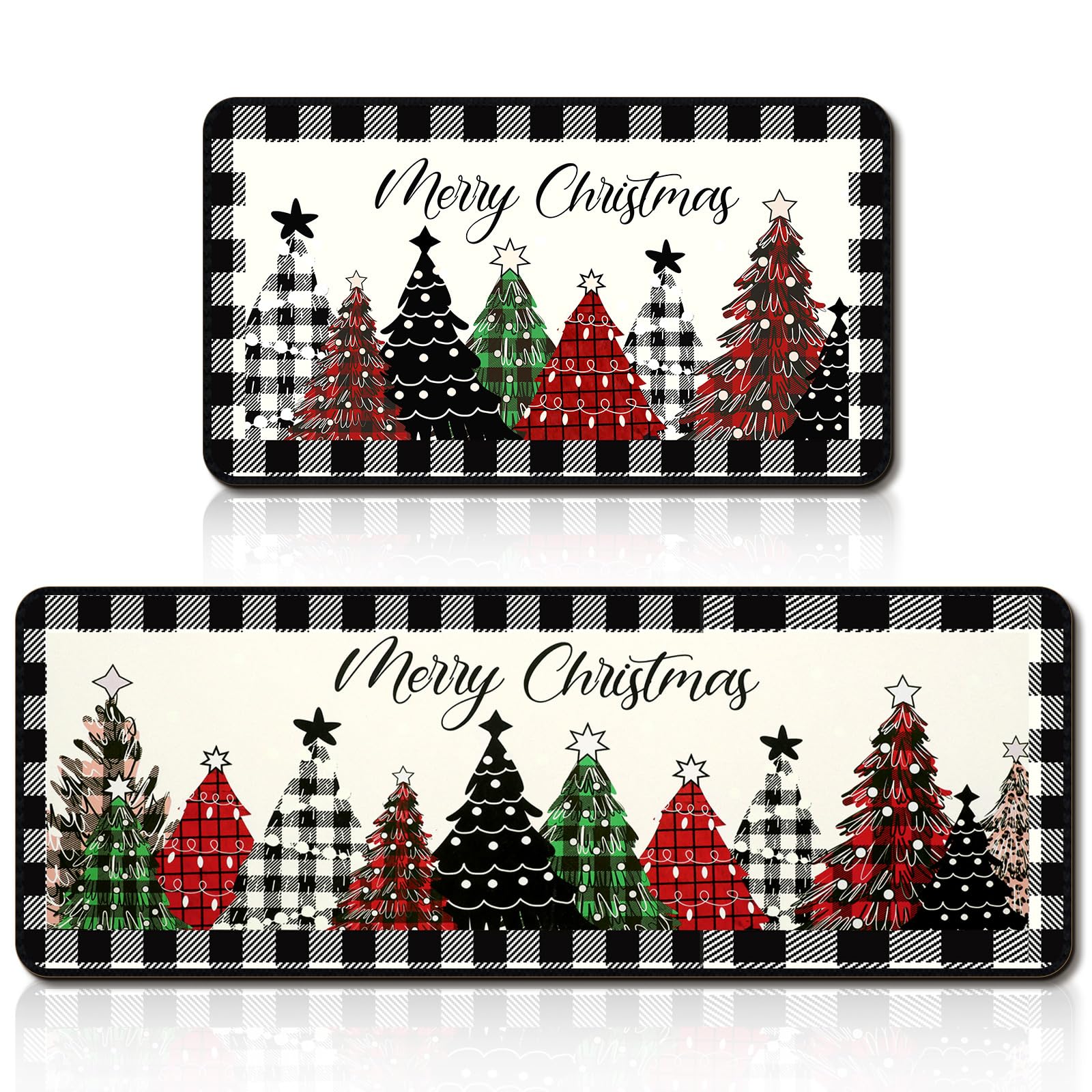 Ceenna Christmas Kitchen Rugs Set of 2 - Non-Slip Buffalo Plaid Holiday Mats for Home Decor, 17