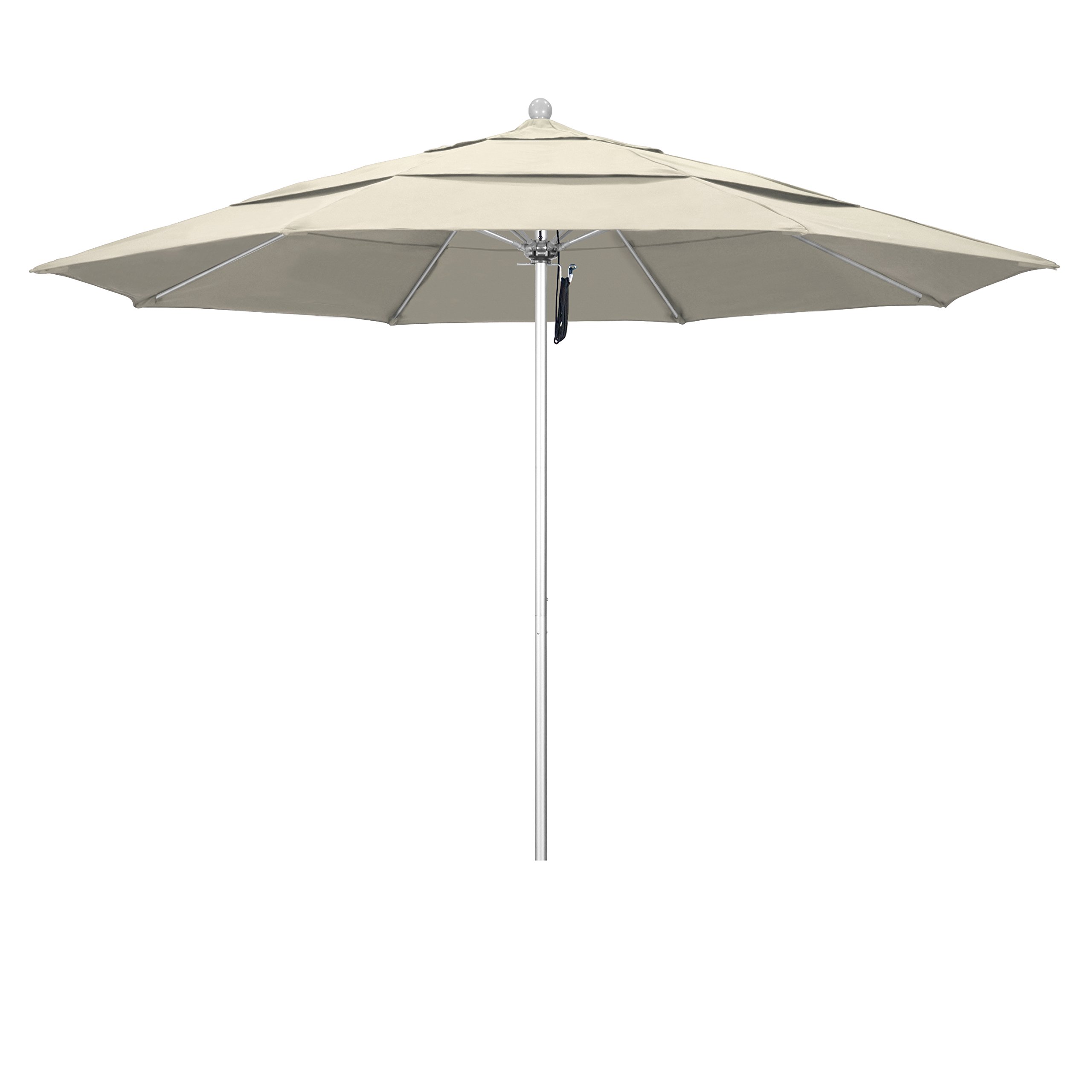 11' Venture Series Patio Umbrella - Silver Anodized Aluminum Pole & Fiberglass Ribs with Pulley Lift - Durable Olefin Beige Fabric - Perfect for Poolside, Backyard, and Outdoor Dining Areas