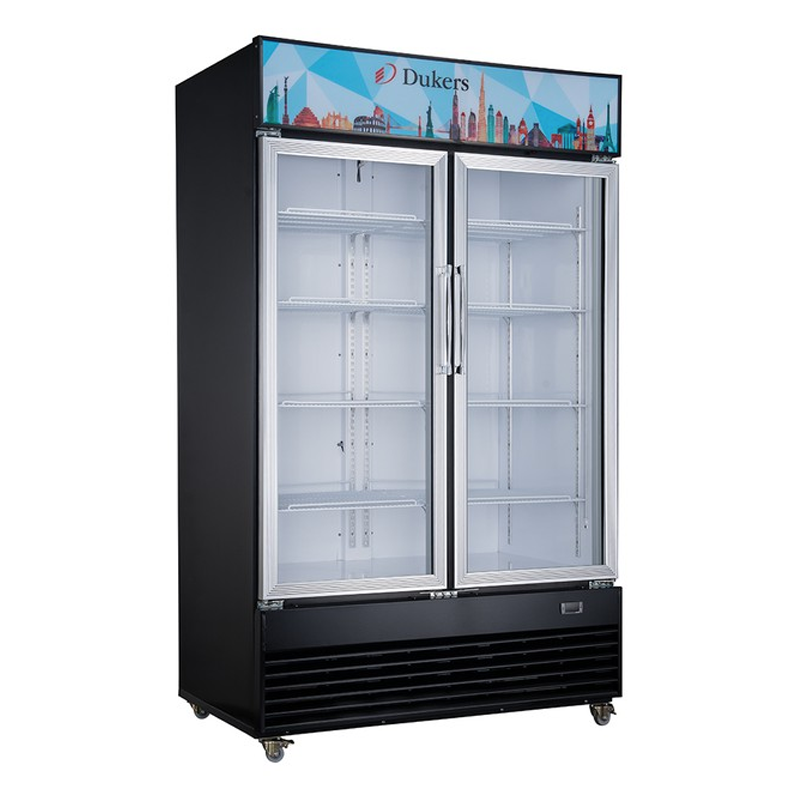 Commercial 40 2-Glass Door Merchandiser Refrigerator - 33.5 cu.ft NSF Certified for Restaurants & Retail Stores | Dukers DSM 33R