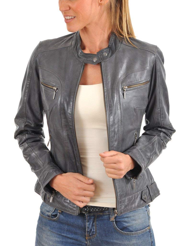 Premium Women's Lambskin Leather Bomber Jacket - Soft & Smooth Winter Biker Coat for Women - Fashion Outerwear for Casual, Night Out & Motorcycle Riding