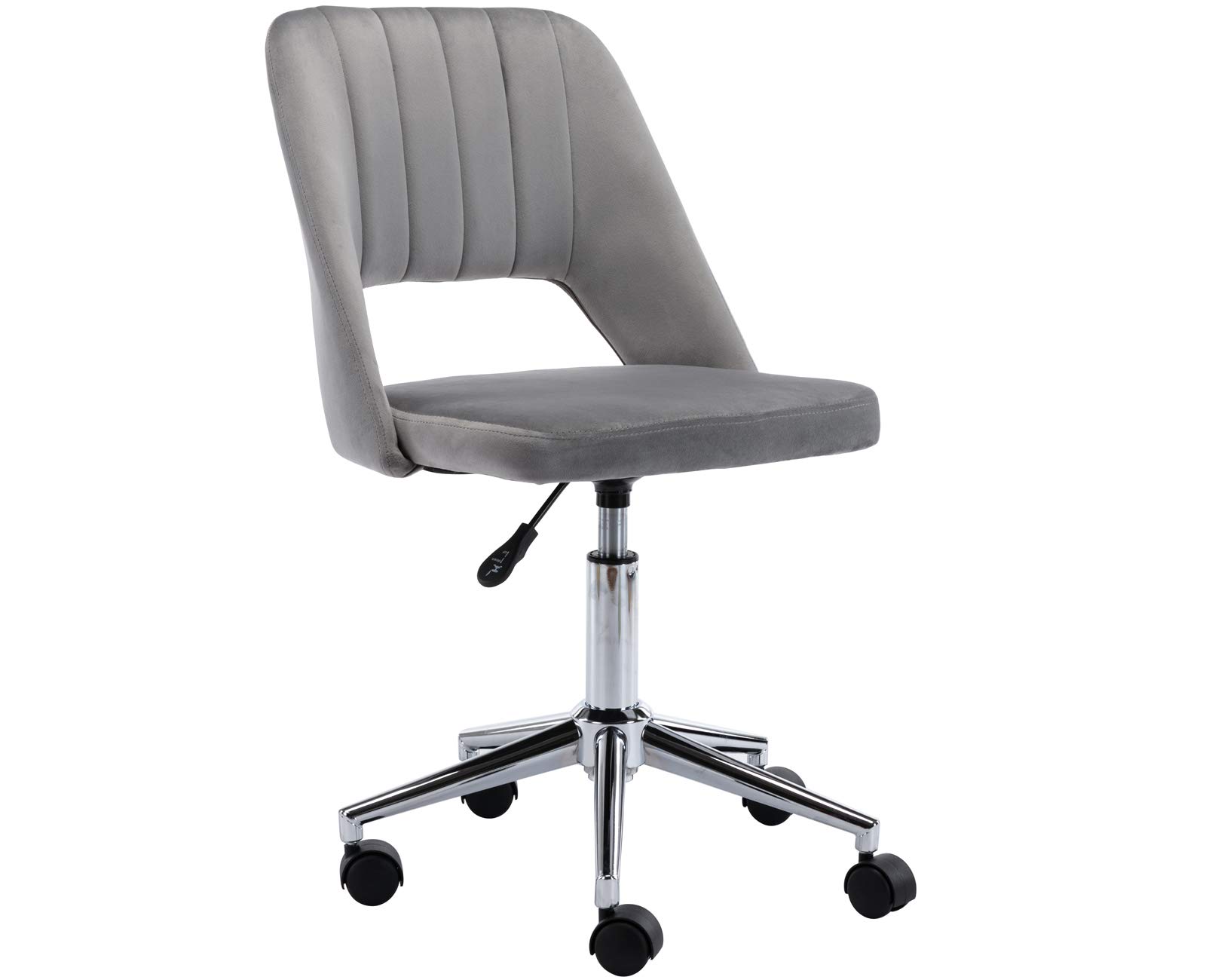 DM Furniture Velvet Office Desk Chair with Wheels - Mid Back Modern Home Office Chair, Small & Cute for Bedroom - Grey with Silver Base - Perfect for Home Office, Study Room & Small Spaces