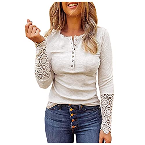 Women's Long Sleeve Lace Blouse - Casual Loose Fit T-Shirt Top for Everyday Wear, Office, and Date Nights