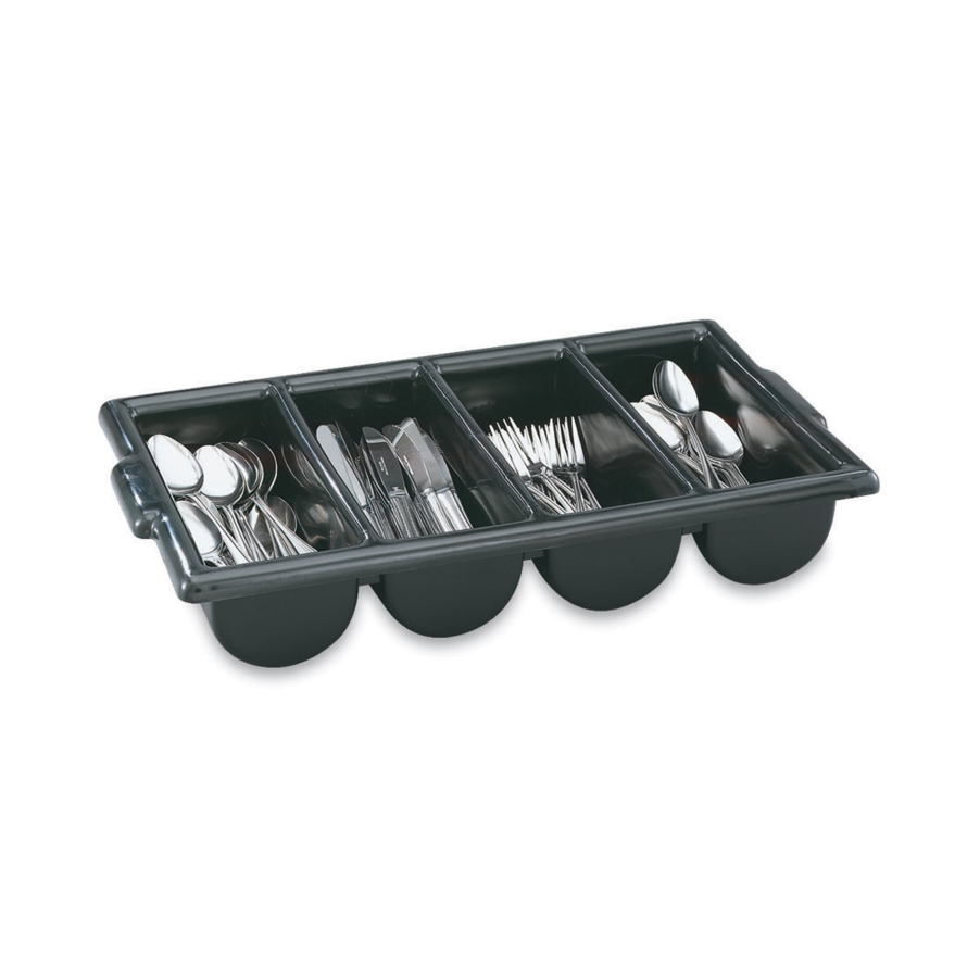 Vollrath 4 Compartment Cutlery Bin - Black Plastic Utensil Organizer for Restaurants, Kitchens & Food Service - Perfect for Silverware Storage and Organization