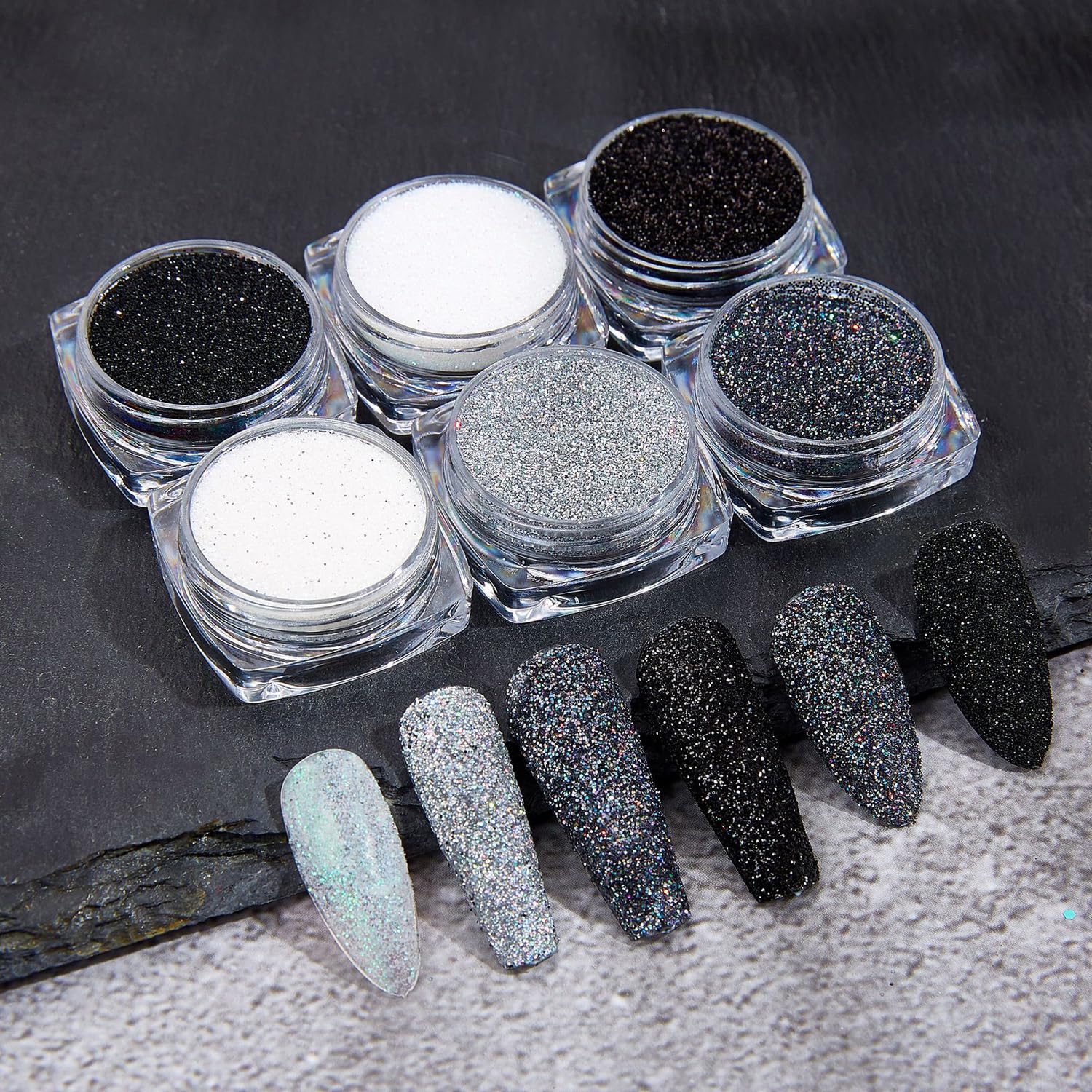 6 Jars Iridescent Nail Glitter Powder - White Glitter Flakes & AB Sequins for Nail Art | Ultra Shine Sparkle Pigment | DIY Manicure, Pedicure, Gel Polish & Acrylic Nails | Perfect for Parties, Weddings & Special Occasions