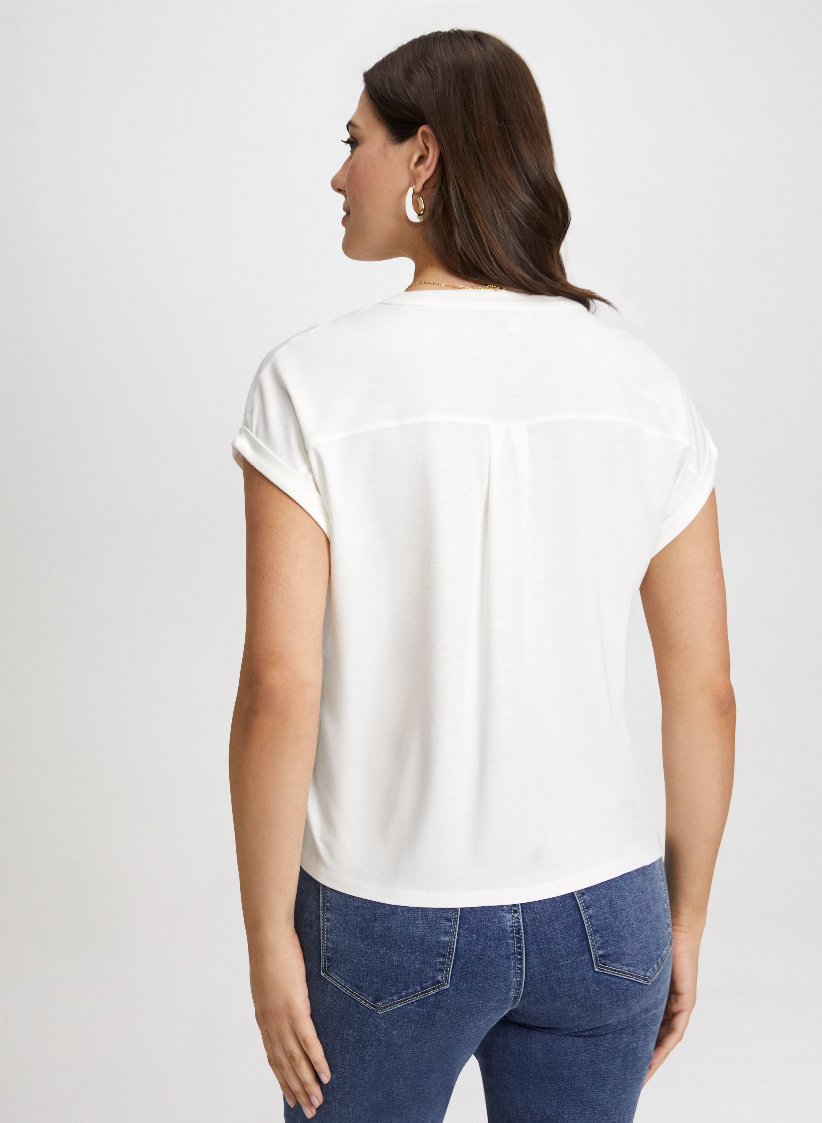 Stylish Flap Pocket Detail Top for Women - Trendy Casual Blouse for Everyday Wear | Perfect for Office, Dating & Outings