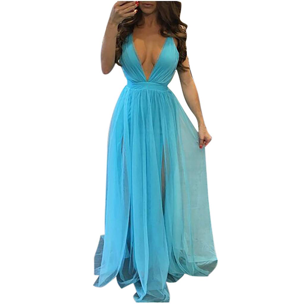 Elegant Long Sleeveless Party Dress for Women - Sheer Detailing & Deep V Neck Evening Gown - Summer Formal Wear for Weddings, Prom & Cocktail Parties