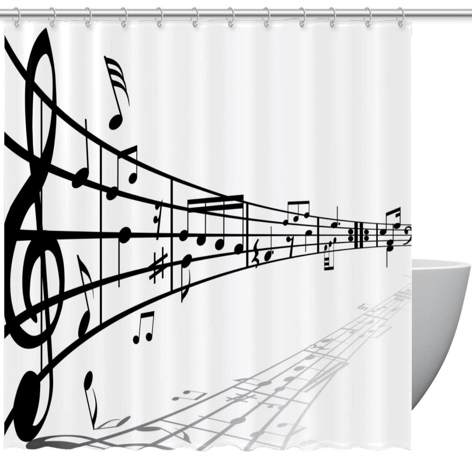 Odorless Musical Notes Shower Curtain - Treble Clef & Staff Design Bathroom Decor, Standard Size 66x72 Inches - Perfect for Bathroom, Shower, Bathtub & Music Lover's Home Decor