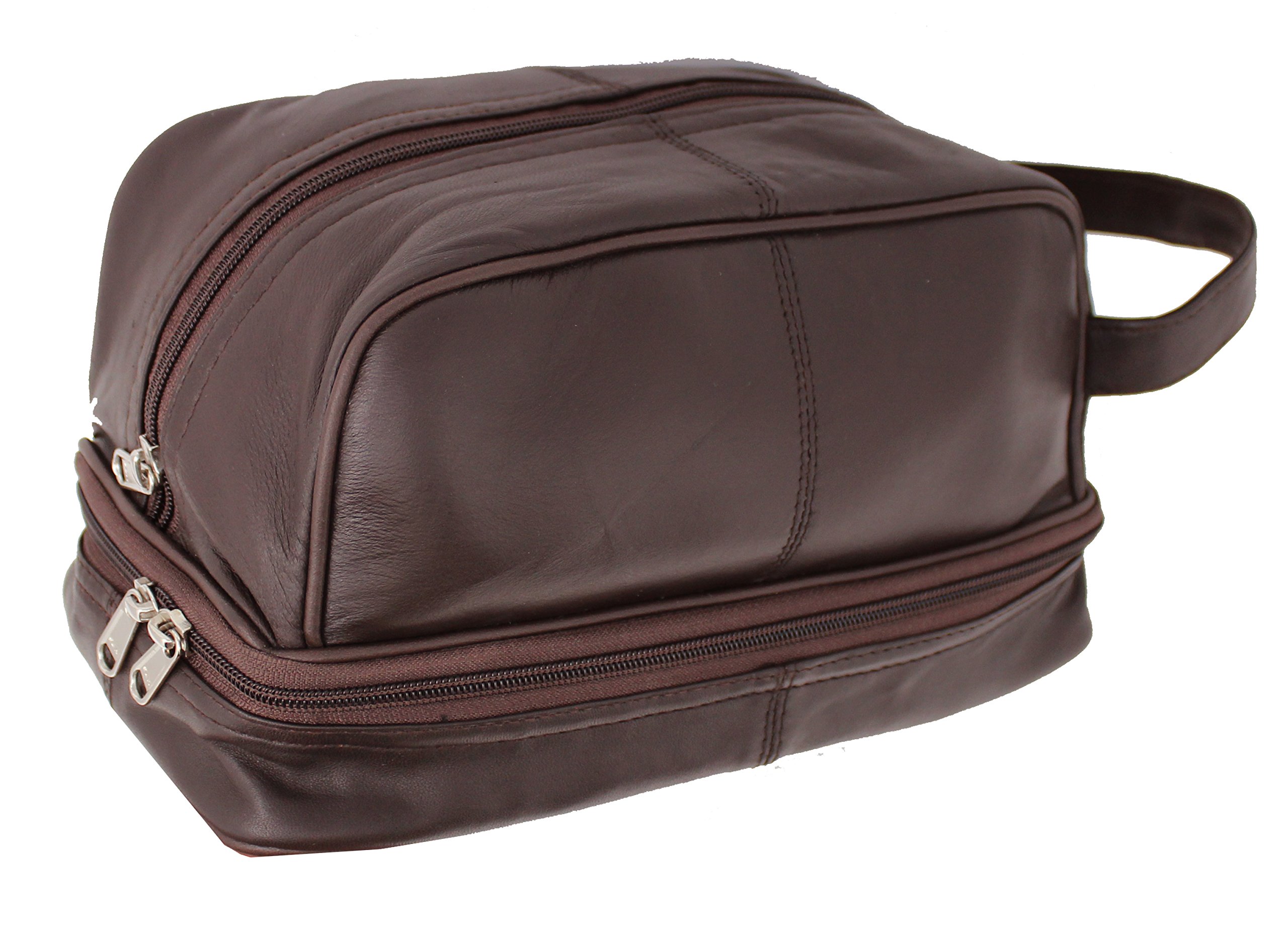 Premium Genuine Leather Travel Toiletry Bag for Men & Women - Large Overnight Gym Shaving Wash Bag with Multiple Pockets (Brown) - Ideal for Business Trips, Vacation & Gym Essentials Organization