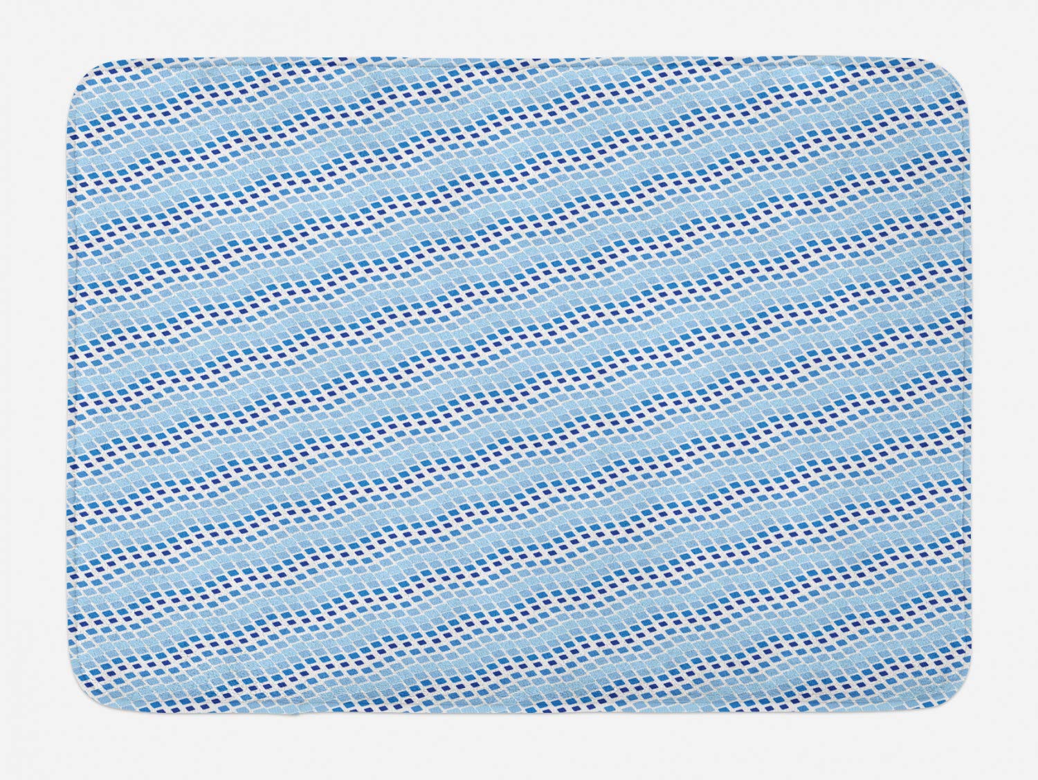 Ambesonne Non-Slip Plush Bath Mat - Blue and White Geometric Ocean Mosaic Art Deco Design, 30.2