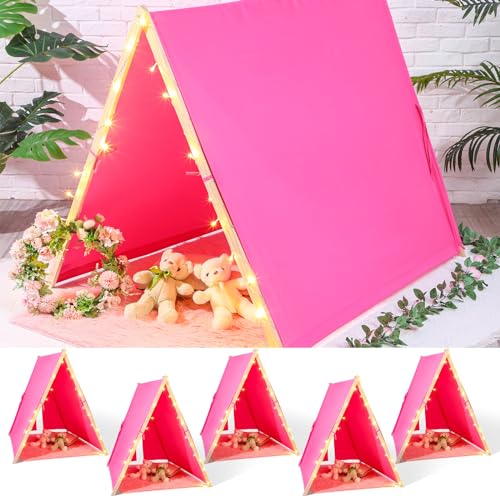 Hoolerry 6-Pack Kids Play Tent for Sleepovers & Parties - 48x48x38 Inch Foldable Teepee with LED Lights, 7 Poles - Indoor & Outdoor Playhouse for Girls & Boys (Rose Red) | Perfect for Birthday Gifts, Camping, Backyard Fun & Nursery Decor