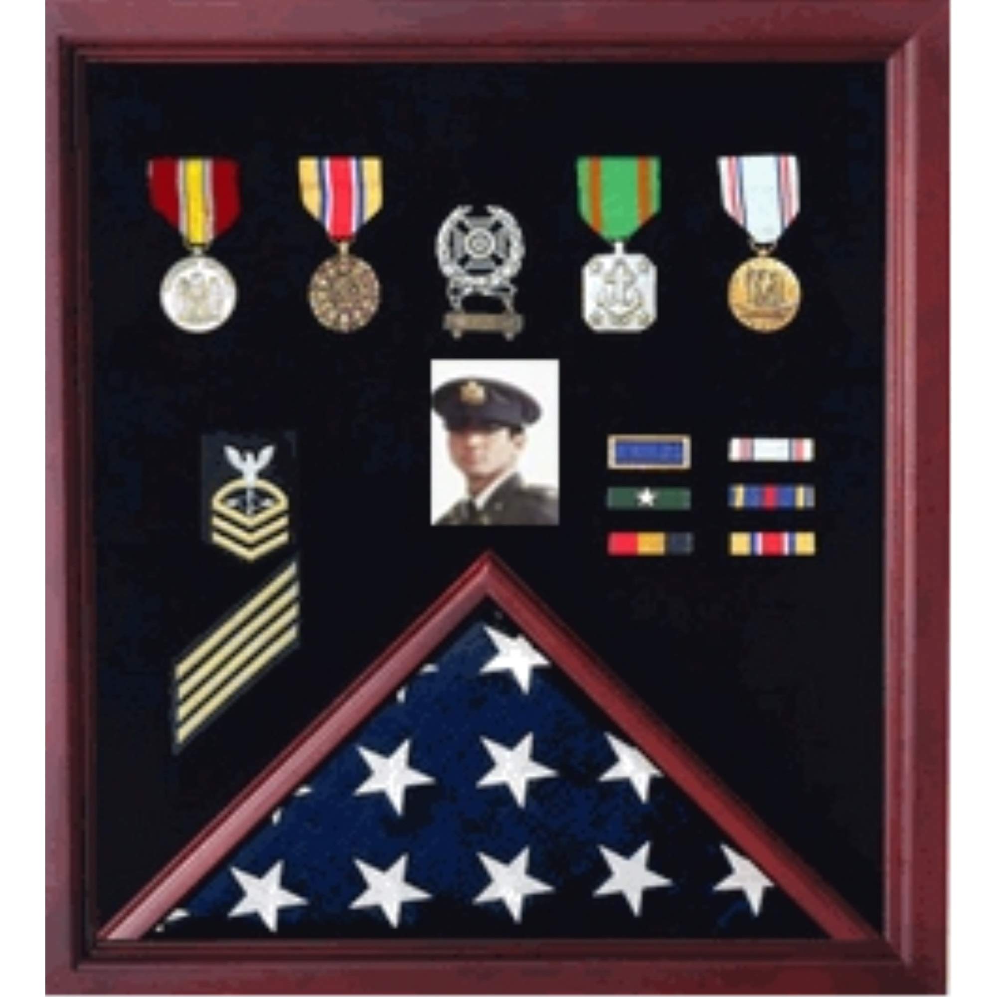 Premium Flag Photo and Badge Display Case - Wall Mounted Shadow Box for Military Medals, Awards & Memorabilia - Perfect for Home, Office, or Gift Presentation