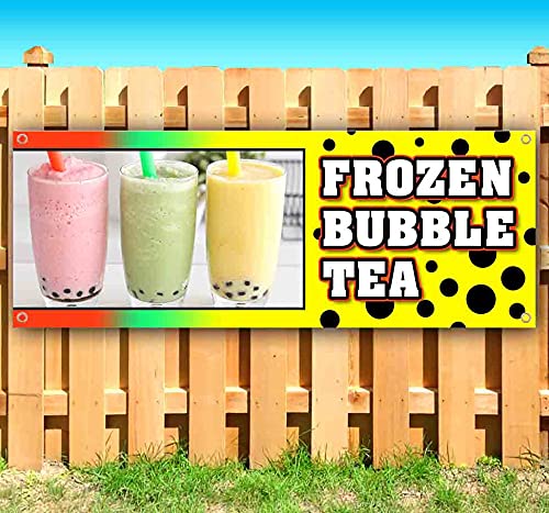 13 oz Frozen Bubble Tea Banner - Heavy-Duty Vinyl with Metal Grommets | Single-Sided Non-Fabric Sign for Store Promotion & Party Decor