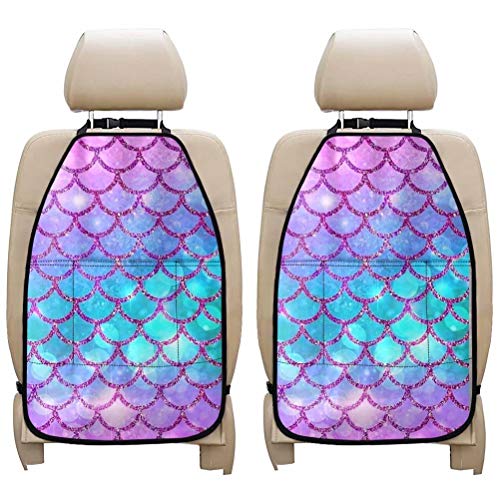 AFPANQZ Mermaid Scale Car Kick Mats - 2 Pack Pink & Blue, Universal Back Seat Organizer for Car, SUV & Child Safety Seat Accessories, Rear Facing Seat Protector - Perfect for Family Road Trips & Kids Protection
