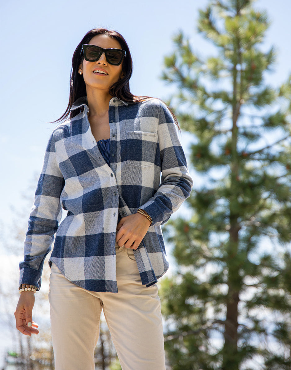 Fairbanks Supersoft Plaid Shirt for Men - Navy Blue Flannel Button Down Shirt, Comfortable Casual Wear for Outdoor Activities & Office