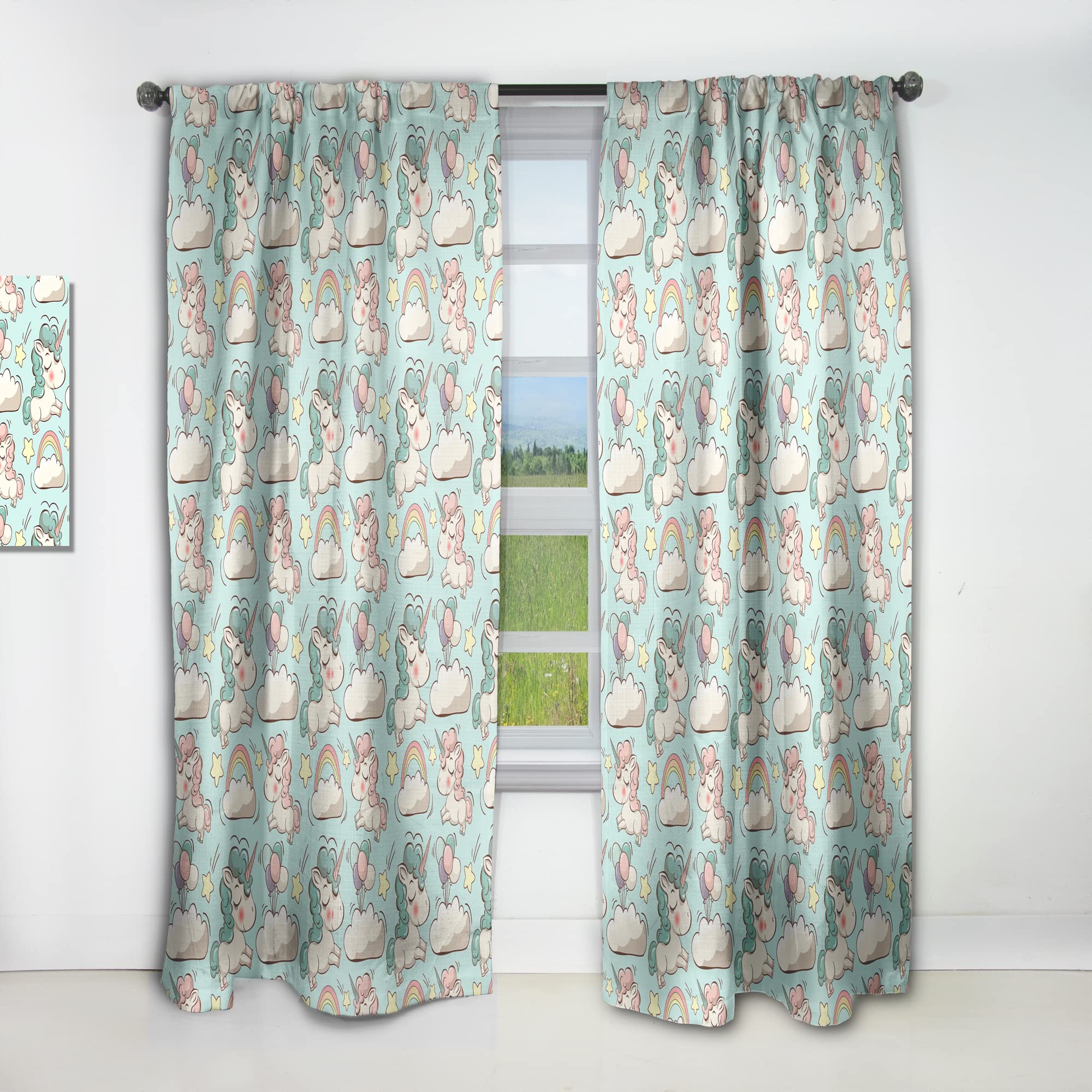 Cute Unicorns and Clouds Pattern Thermal Insulated Curtains - Single Panel 52x108 - Perfect for Bedroom & Living Room Blackout Drapes